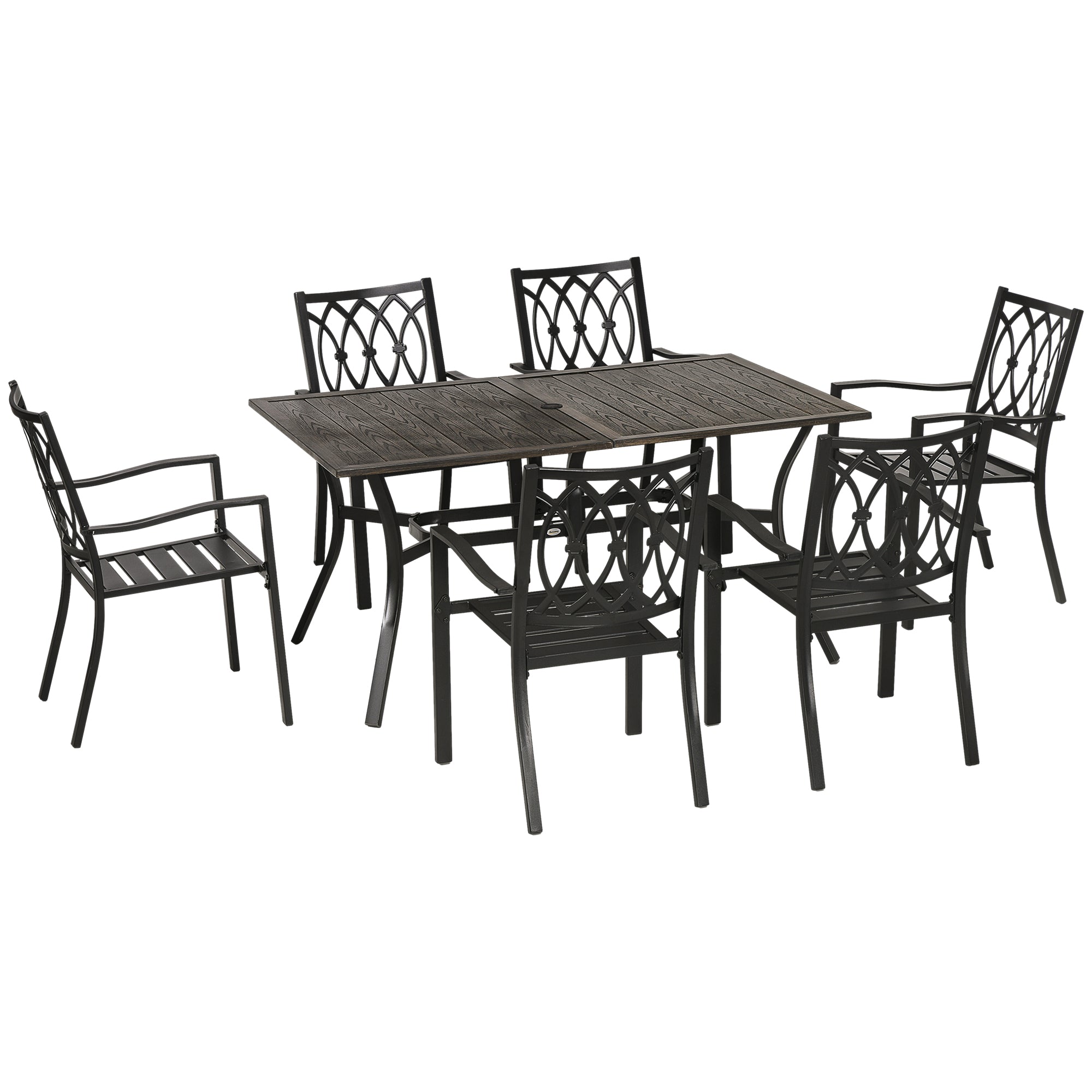 Outsunny 7 Pieces Patio Dining Set for 6 with Stackable Chairs, Outdoor Table and Chairs with Wood Grain Top, for Garden, Backyard, Porch, Brown