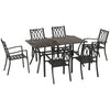 Outsunny 7 Pieces Patio Dining Set for 6 with Stackable Chairs, Outdoor Table and Chairs with Wood Grain Top, for Garden, Backyard, Porch, Brown