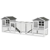 PawHut 102" 2 in 1 Wooden Rabbit Hutch Chicken Coop with Double Main House, Large Bunny House Pet Playpen Enclosure for Indoor Outdoor with Run Box, Slide-Out Tray, Ramp, for Small Animals, Grey