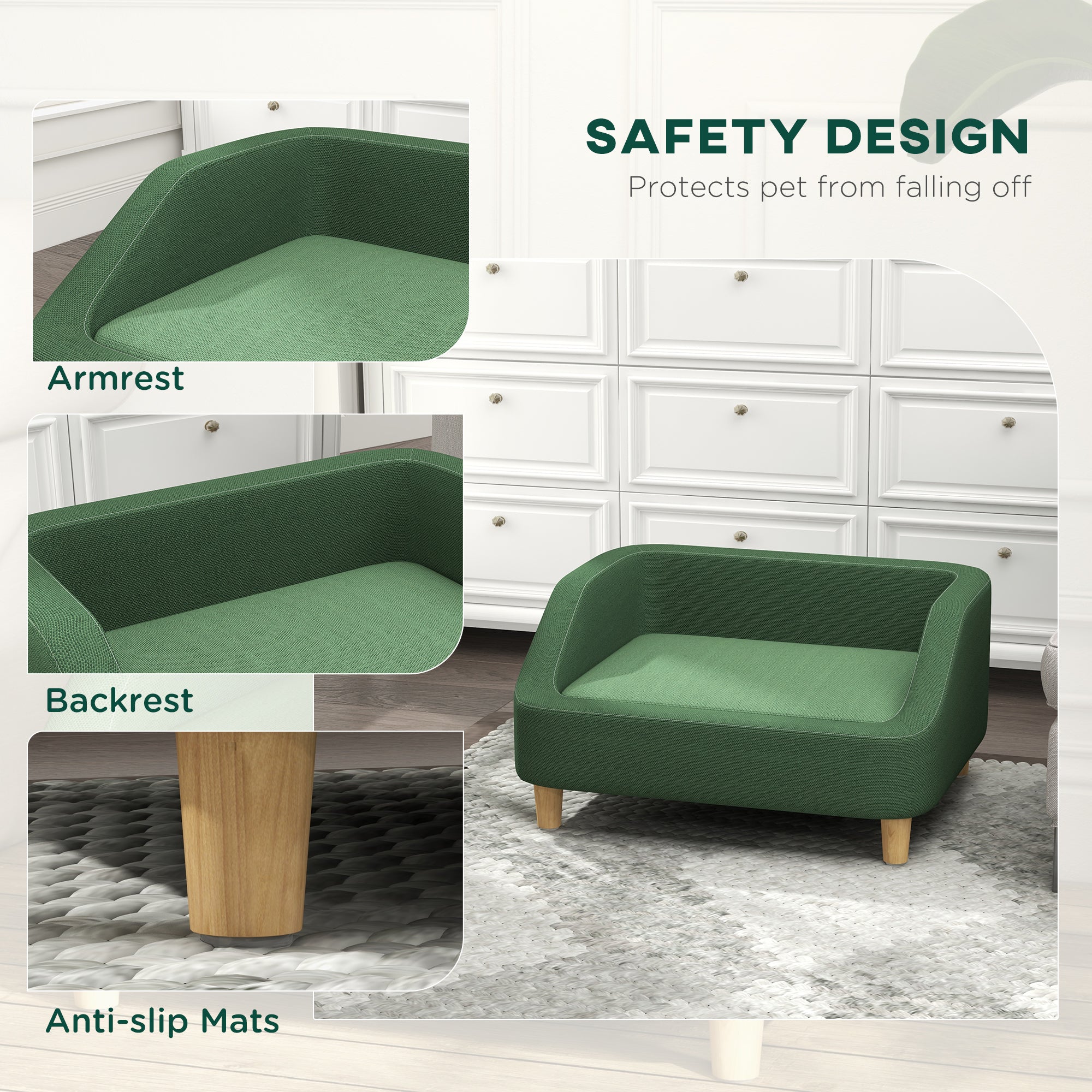 PawHut Dog Sofa Bed, Dog Couch Pet Bed for Small and Medium-Sized Dogs and Cats with Washable Cushion, Anti-Slip Pads, Dark Green