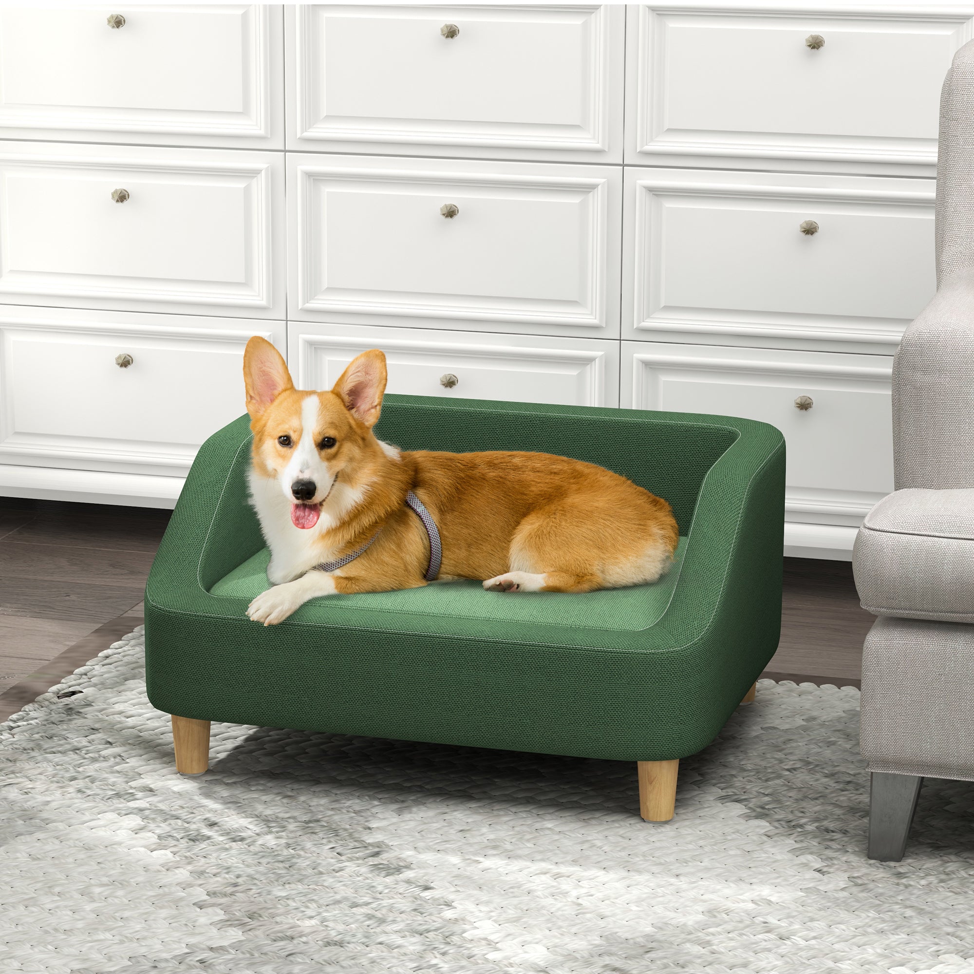 PawHut Dog Sofa Bed, Dog Couch Pet Bed for Small and Medium-Sized Dogs and Cats with Washable Cushion, Anti-Slip Pads, Dark Green