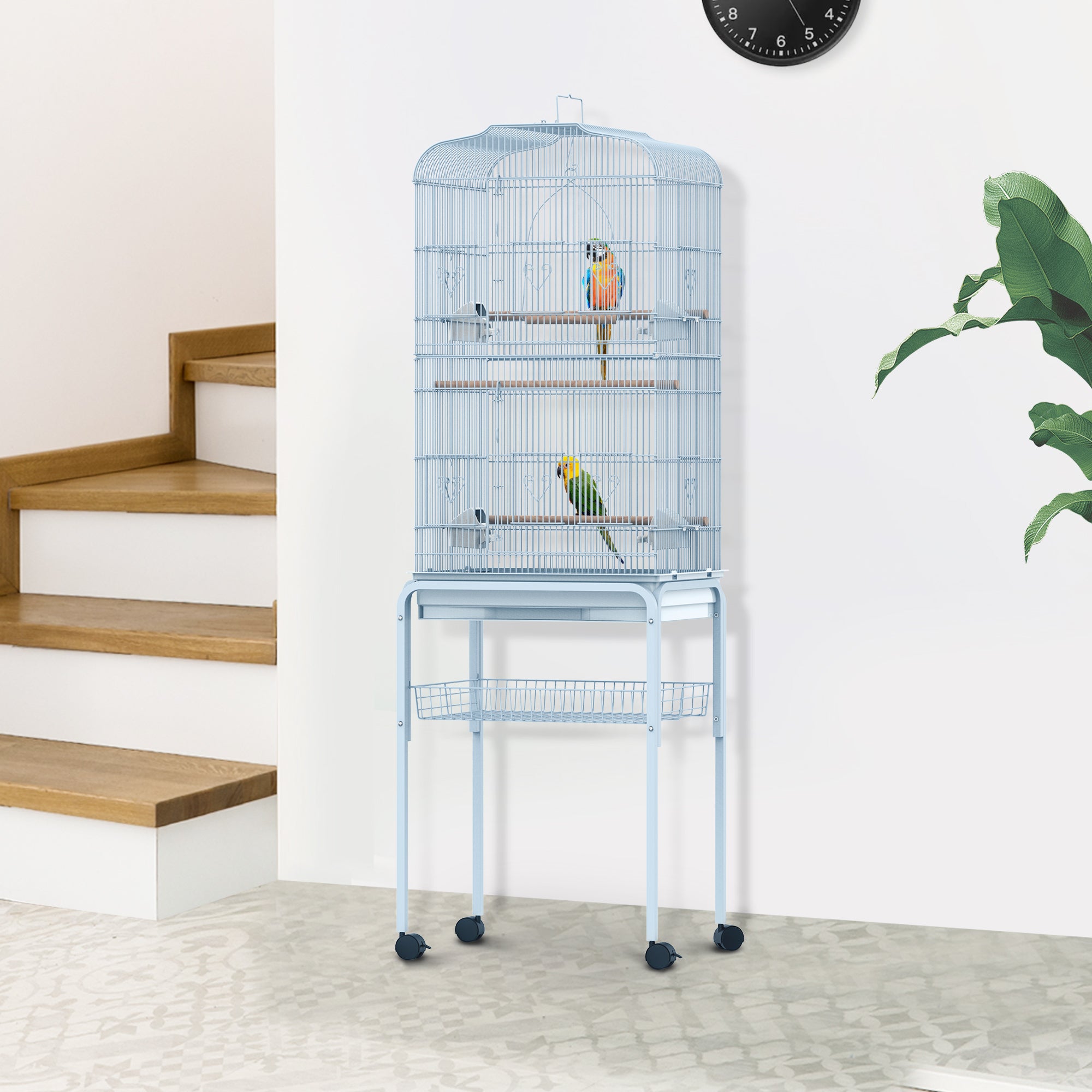 PawHut 60" Bird Cage Cockatoo House Play Top Finch Pet Supply with Wheels White
