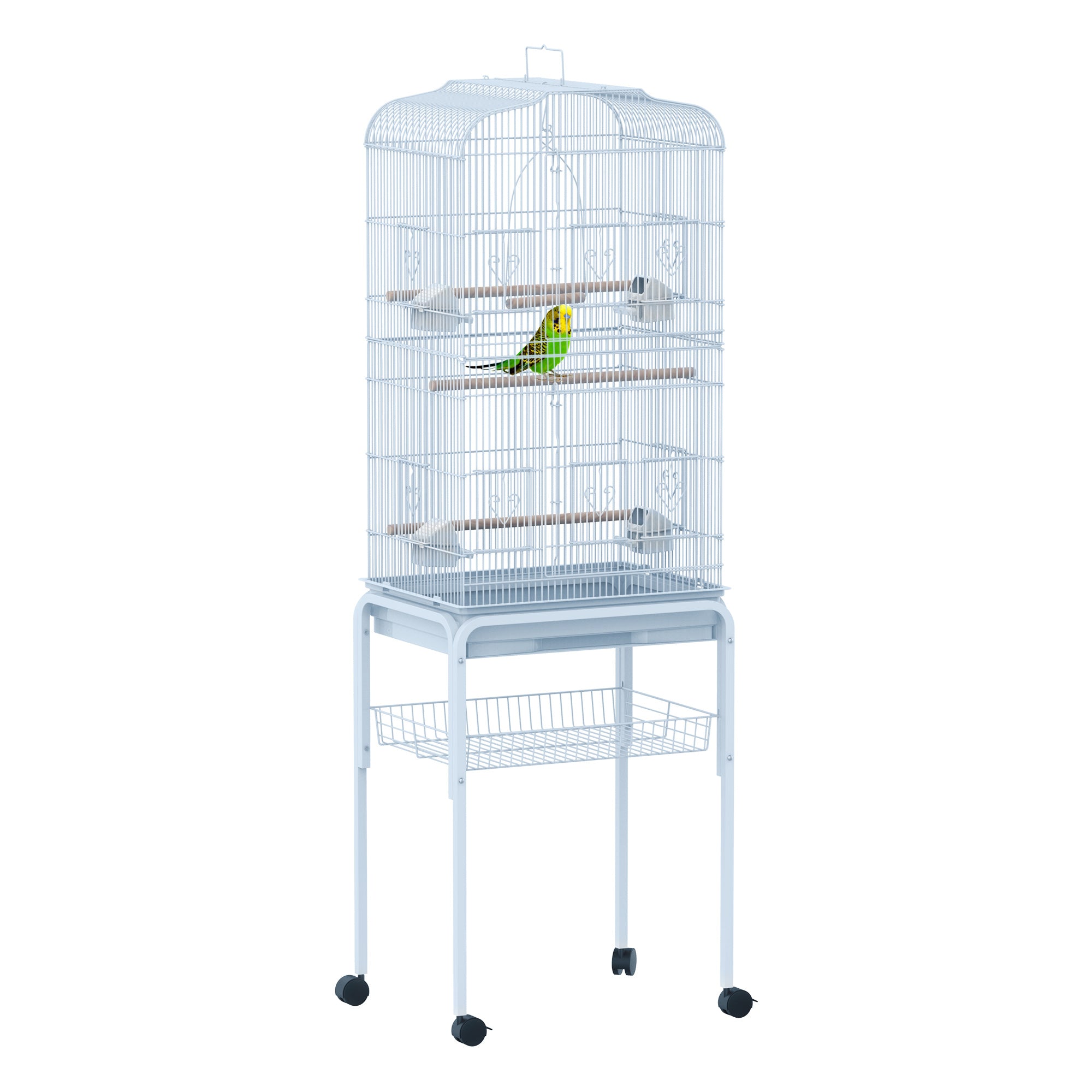 PawHut 60" Bird Cage Cockatoo House Play Top Finch Pet Supply with Wheels White