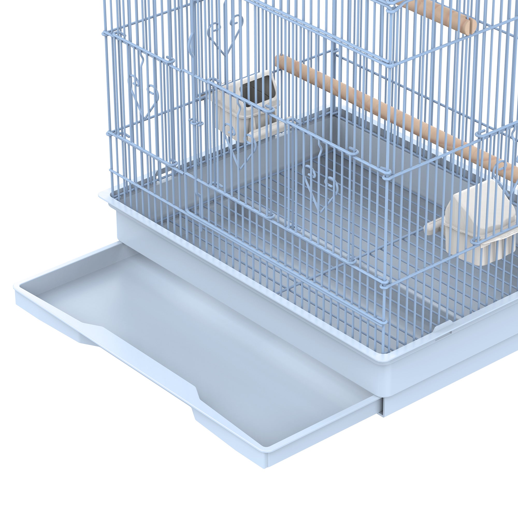 PawHut 60" Metal Indoor Bird Cage Starter Kit with Detachable Rolling Stand, Storage Basket, and Accessories, White