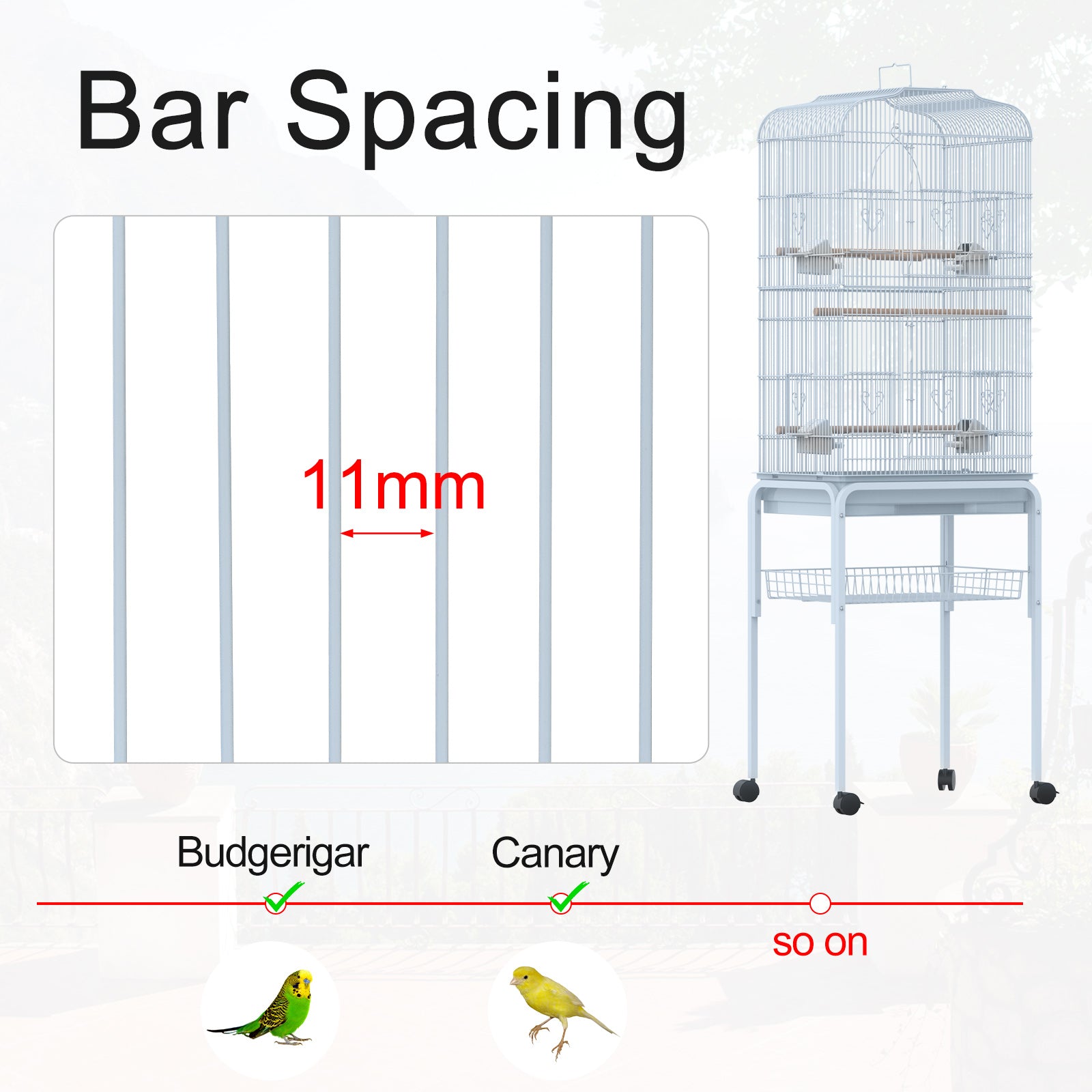 PawHut 60" Metal Indoor Bird Cage Starter Kit with Detachable Rolling Stand, Storage Basket, and Accessories, White
