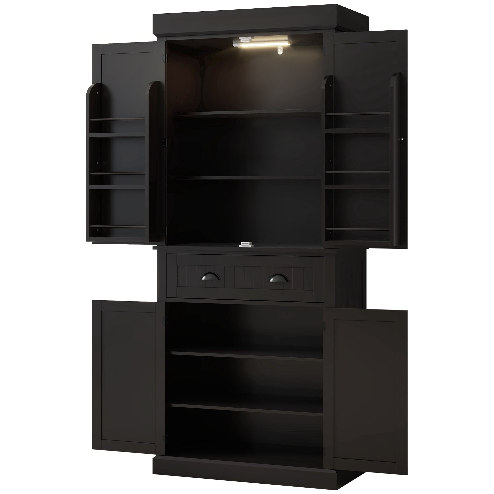 HOMCOM 71" Kitchen Pantry Cabinet with LED Motion Sensor Light, Tall Storage Cabinet with 6 Door Shelves, Drawer & Adjustable Shelves, for Living & Dining Room, Black