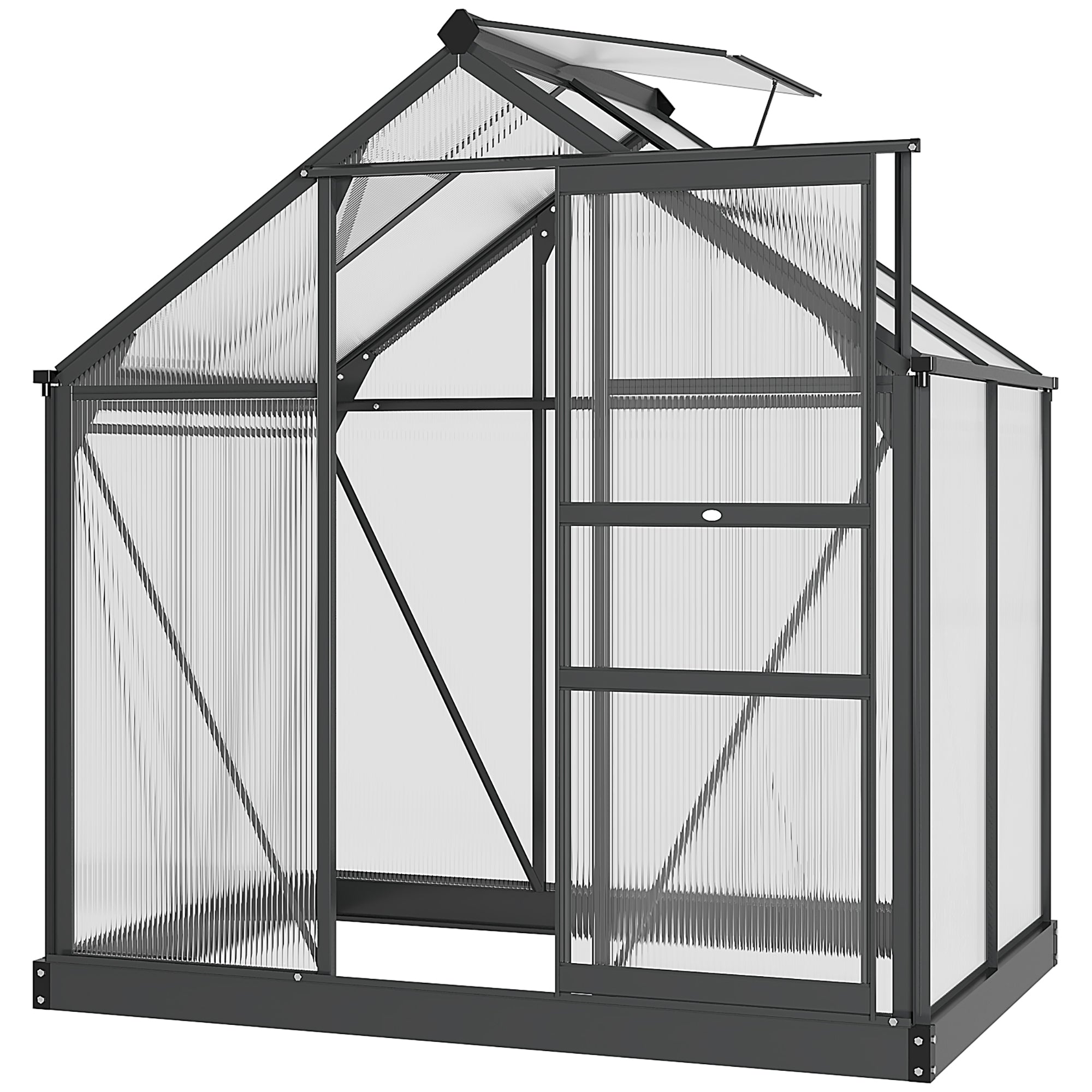 Outsunny 6' x 4' x 6.6' Polycarbonate Greenhouse, Walk-In Green House Kit Garden, Plants Grow, Galvanized Sheet Aluminum Frame with Rain Gutter, Vent and Sliding Door, Grey