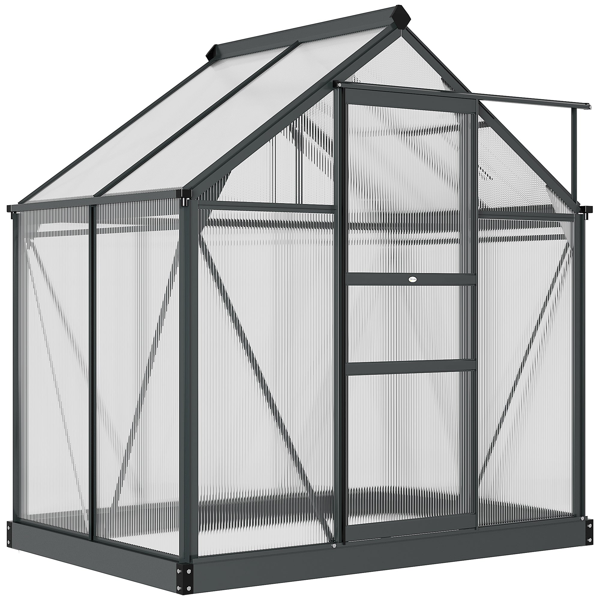 Outsunny 6' x 4' x 6.6' Polycarbonate Greenhouse, Walk-In Green House Kit Garden, Plants Grow, Galvanized Sheet Aluminum Frame with Rain Gutter, Vent and Sliding Door, Grey