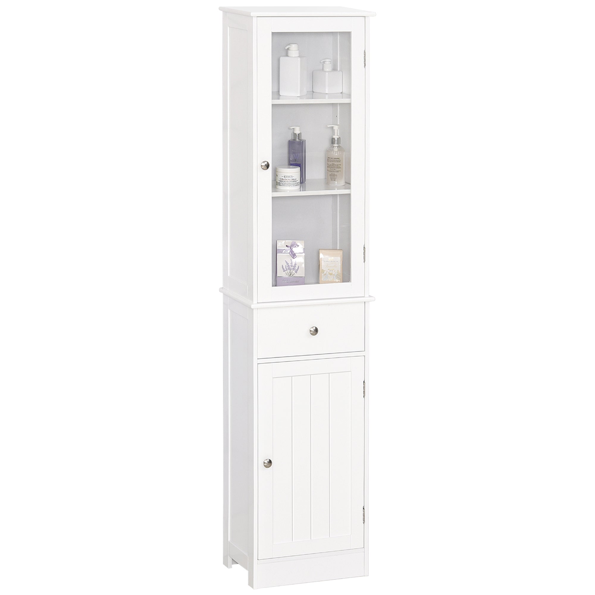 kleankin Bathroom Storage Cabinet with 3-tier Shelf Drawer, Floor Cabinet Free Standing Linen Tower Tall Slim Side Organizer Shelves, White
