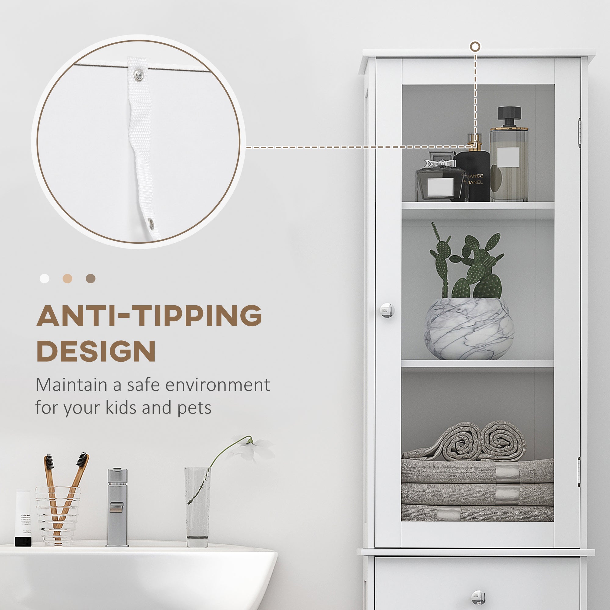 kleankin Bathroom Storage Cabinet with 3-tier Shelf Drawer, Floor Cabinet Free Standing Linen Tower Tall Slim Side Organizer Shelves, White