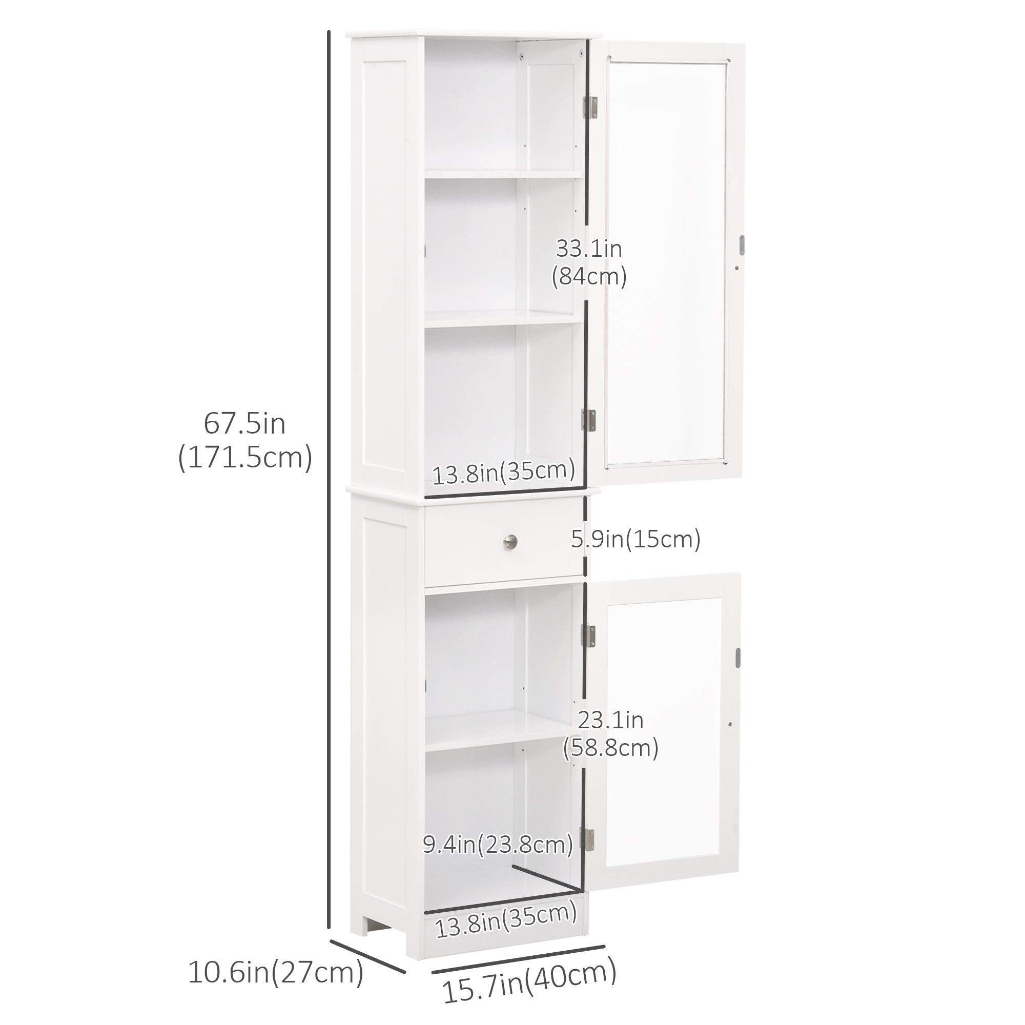 kleankin Bathroom Storage Cabinet with 3-tier Shelf Drawer, Floor Cabinet Free Standing Linen Tower Tall Slim Side Organizer Shelves, White