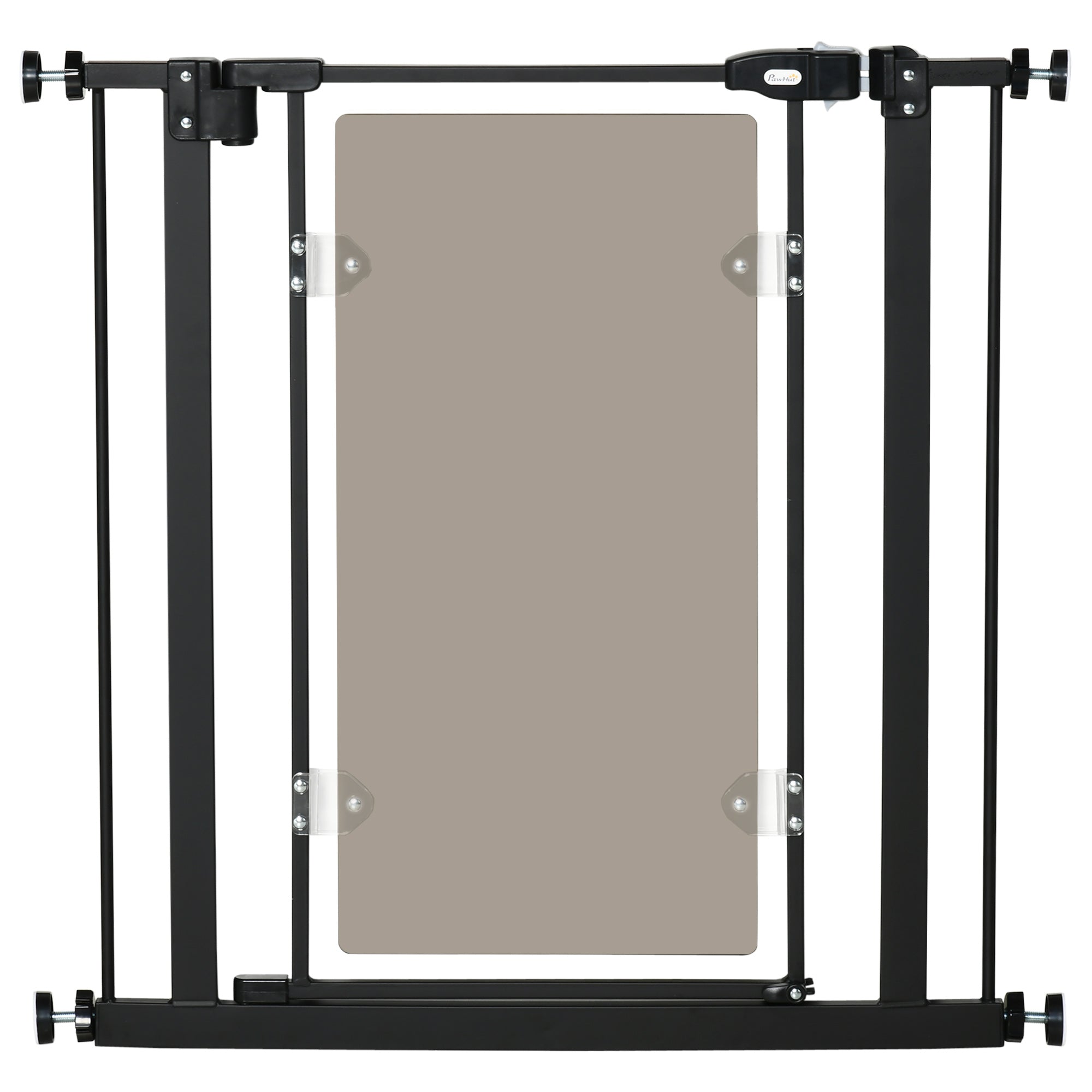 PawHut Pressure Fit Safety Gate for Doorways and Staircases, Dog Gate with Auto Closing Door, Pet Barrier for Hallways with Double Locking, Acrylic Panel, 74-80 cm - Black