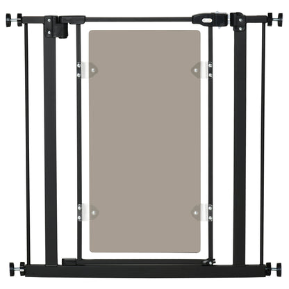 PawHut Pressure Fit Safety Gate for Doorways and Staircases, Dog Gate with Auto Closing Door, Pet Barrier for Hallways with Double Locking, Acrylic Panel, 74-80 cm - Black