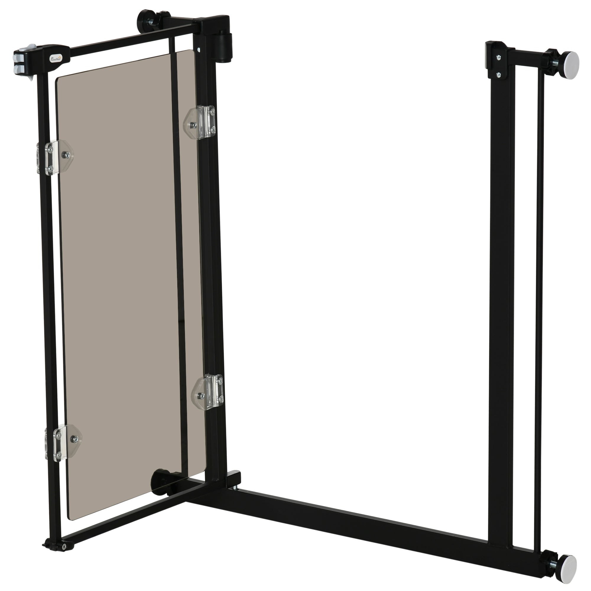 PawHut Pressure Fit Safety Gate for Doorways and Staircases, Dog Gate with Auto Closing Door, Pet Barrier for Hallways with Double Locking, Acrylic Panel, 74-80 cm - Black