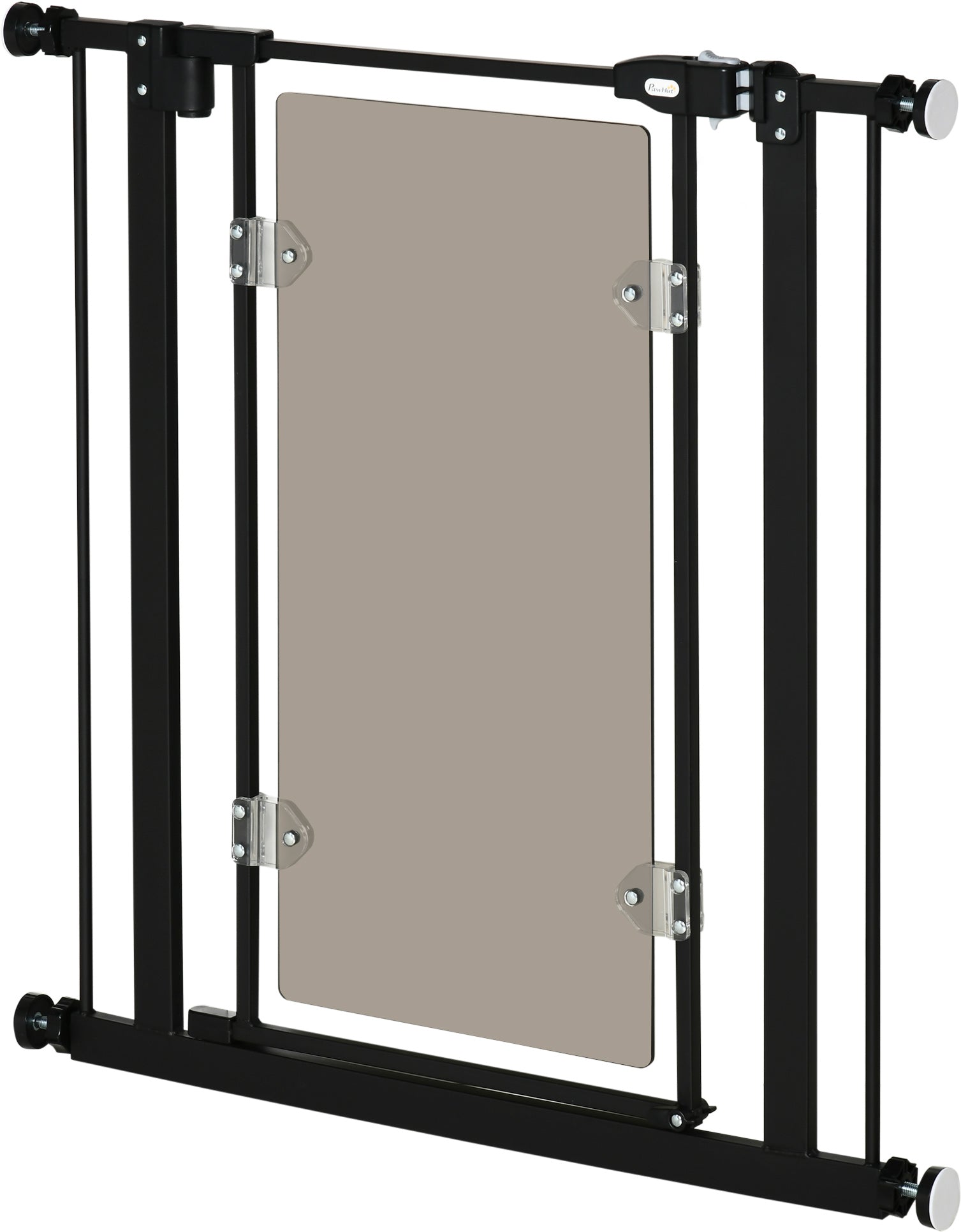 PawHut Pressure Fit Safety Gate for Doorways and Staircases, Dog Gate with Auto Closing Door, Pet Barrier for Hallways with Double Locking, Acrylic Panel, 74-80 cm - Black