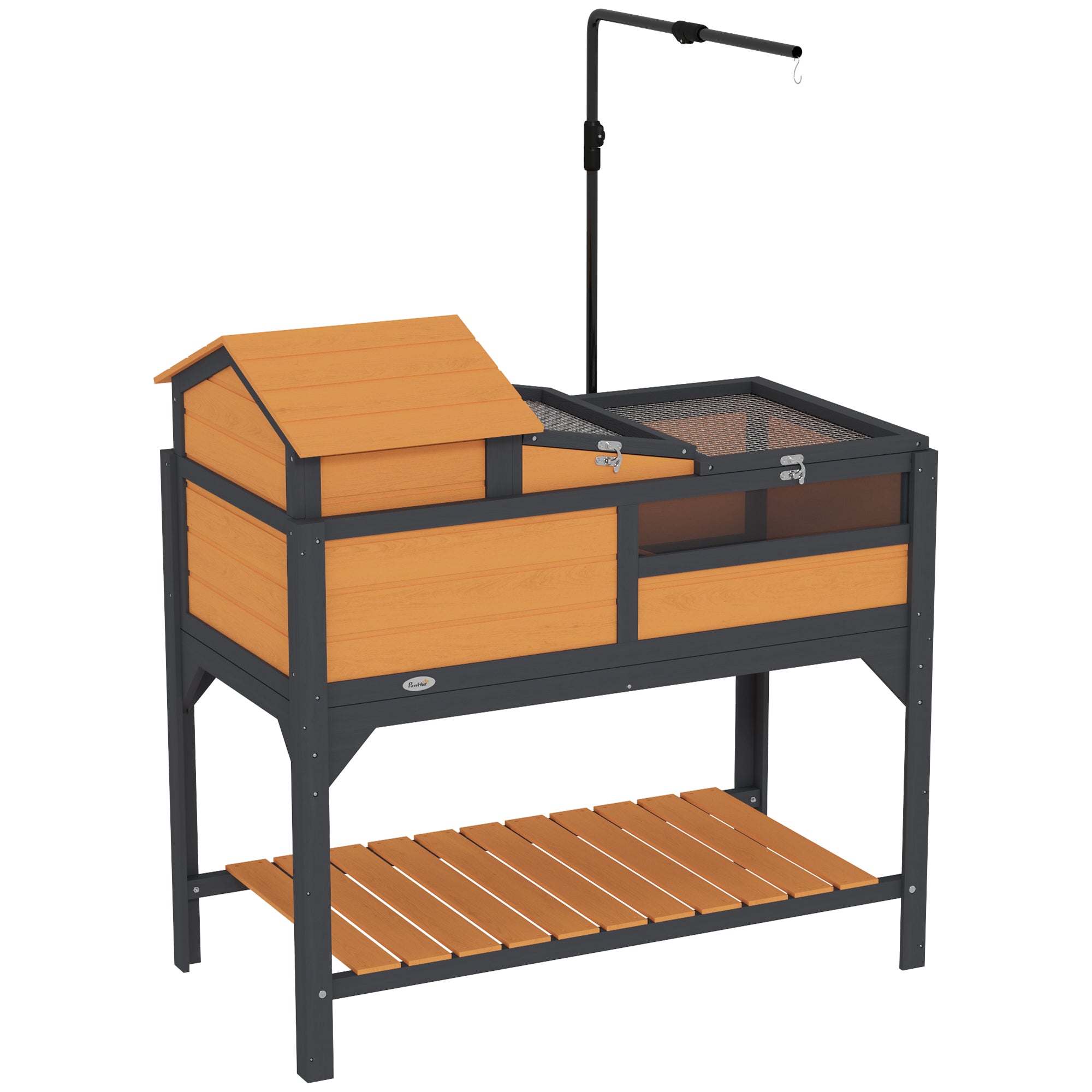 PawHut Tortoise Habitat with Adjustable Lamp Holder, 2 Layer Tortoise Enclosure with Storage Shelf, Removable Main House, Fixed Tray, Openable Lid, Yellow