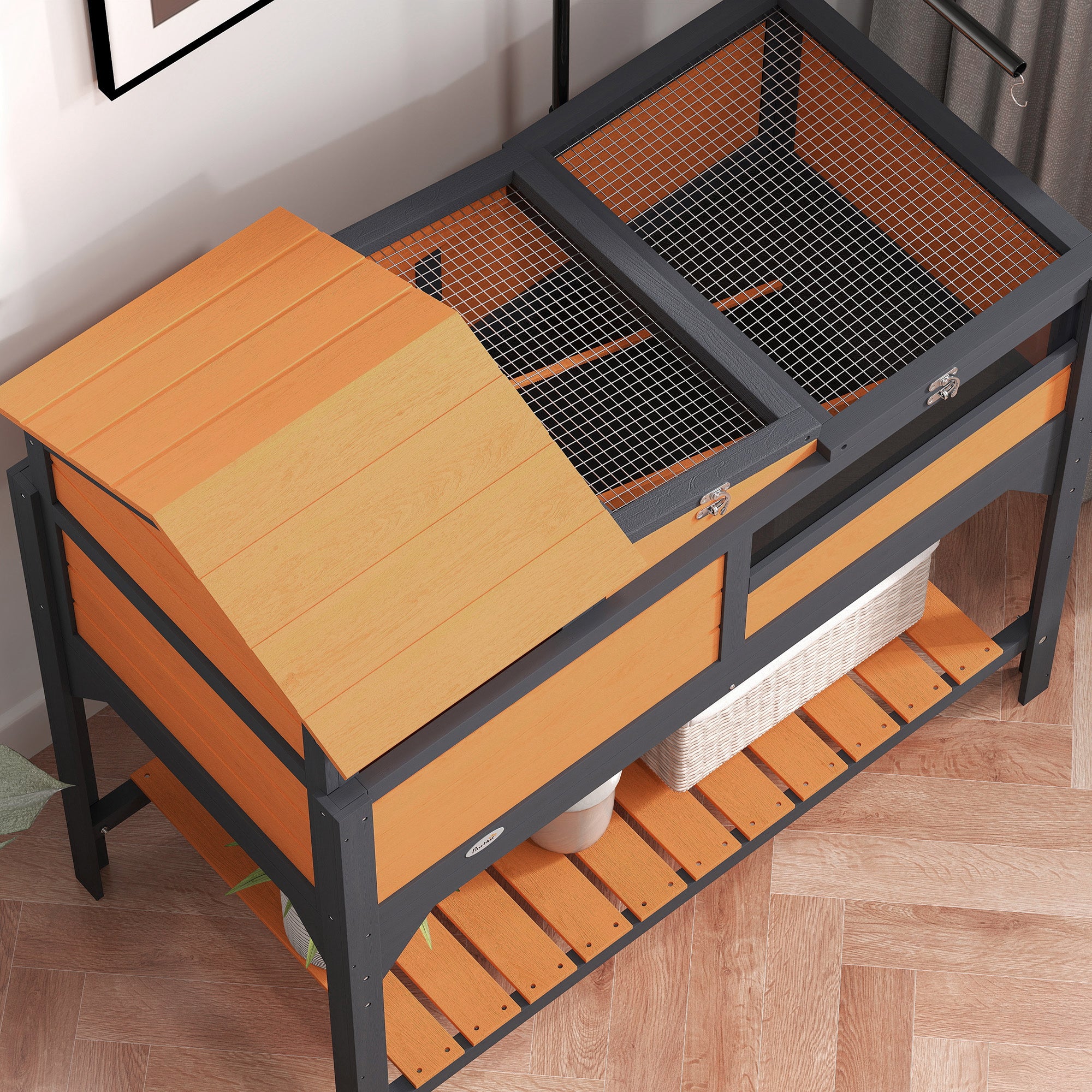 PawHut Tortoise Habitat with Adjustable Lamp Holder, 2 Layer Tortoise Enclosure with Storage Shelf, Removable Main House, Fixed Tray, Openable Lid, Yellow
