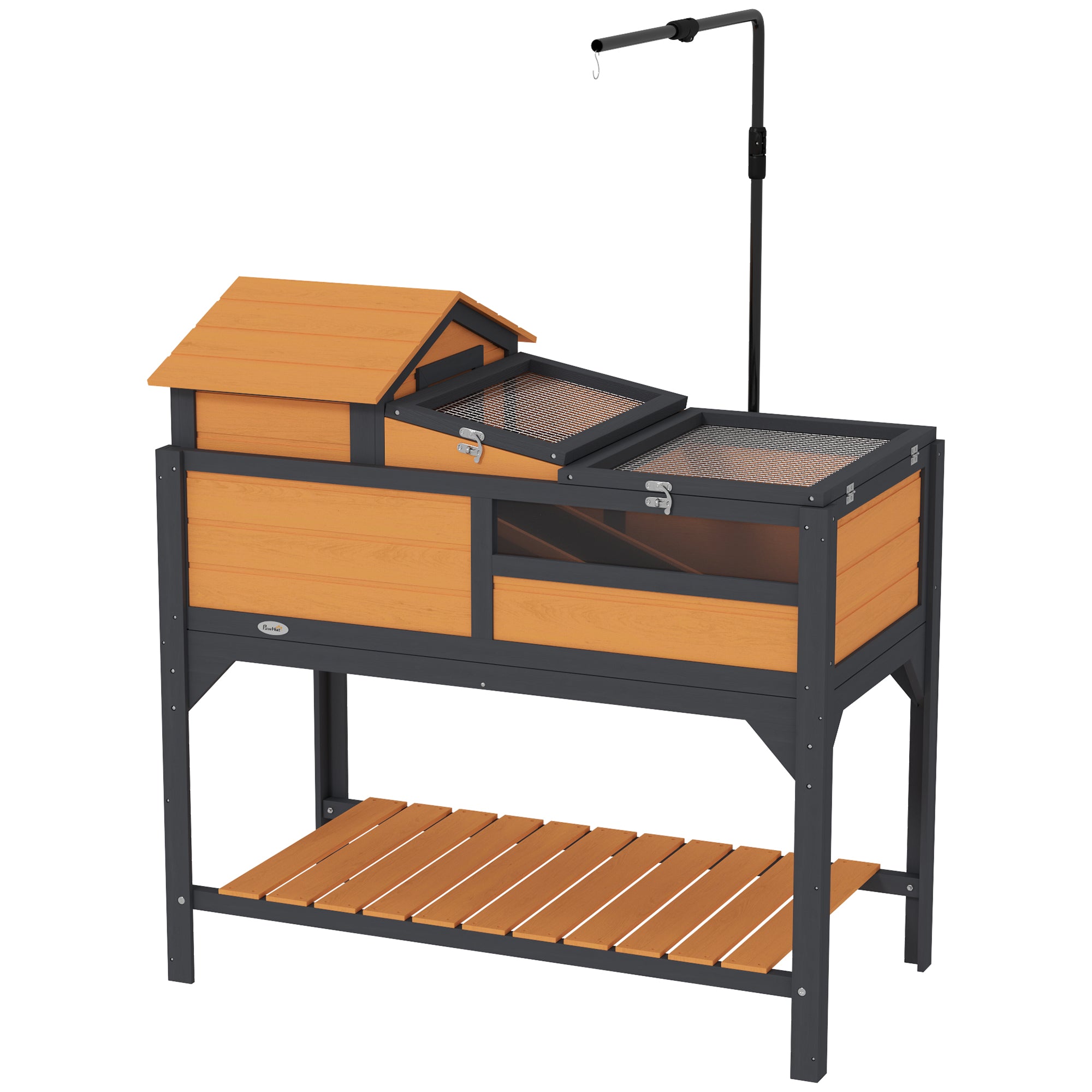 PawHut Tortoise Habitat with Adjustable Lamp Holder, 2 Layer Tortoise Enclosure with Storage Shelf, Removable Main House, Fixed Tray, Openable Lid, Yellow