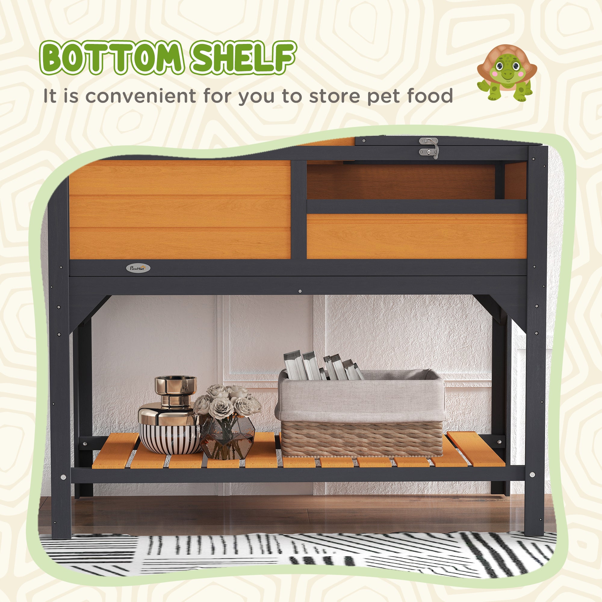 PawHut Tortoise Habitat with Adjustable Lamp Holder, 2 Layer Tortoise Enclosure with Storage Shelf, Removable Main House, Fixed Tray, Openable Lid, Yellow