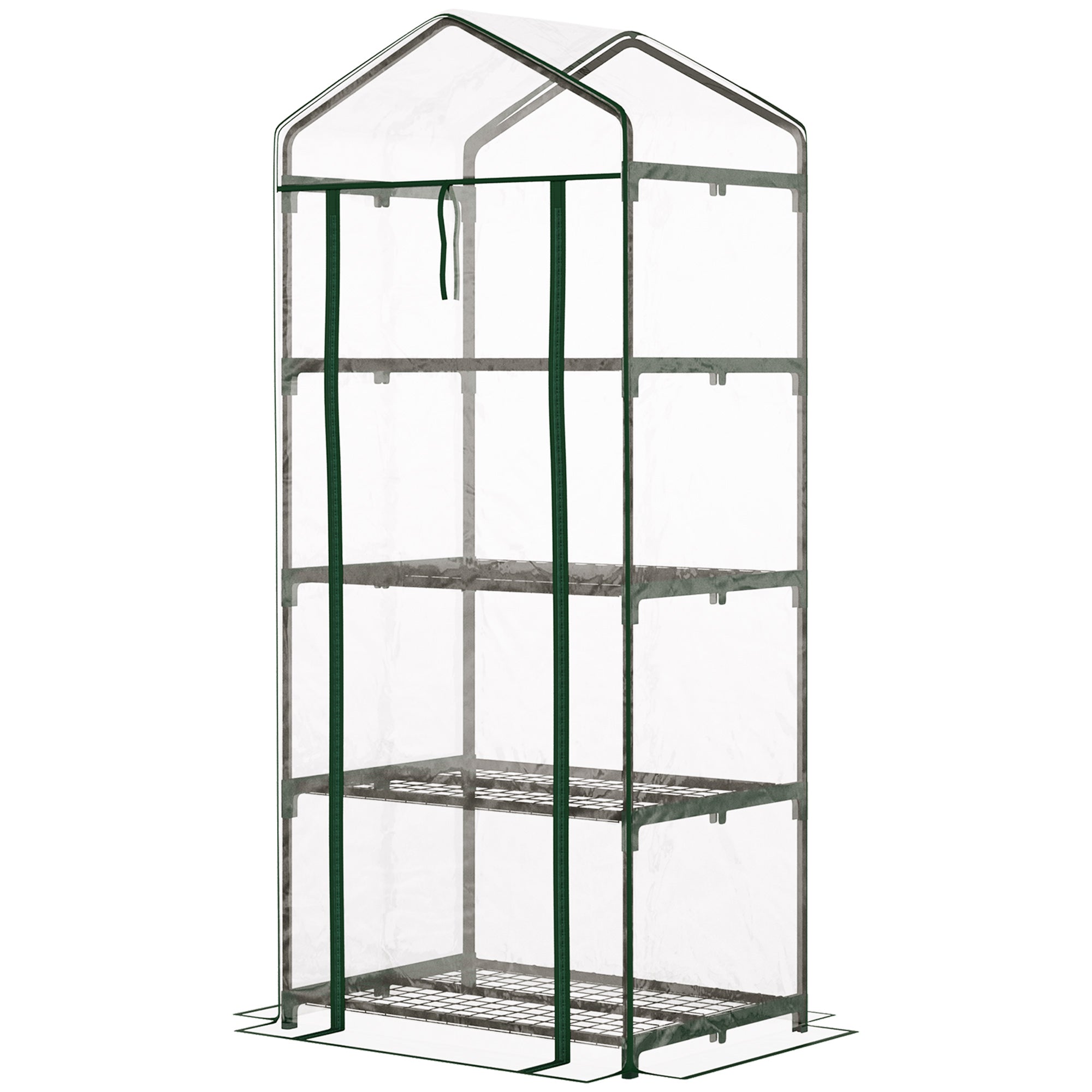 Outsunny 28" x 20" x 63" Portable Greenhouse with 4 Tier Shelves Outdoor Hot House Plant Flower Greenhouse, Steel Frame, PVC Cover, Transparent