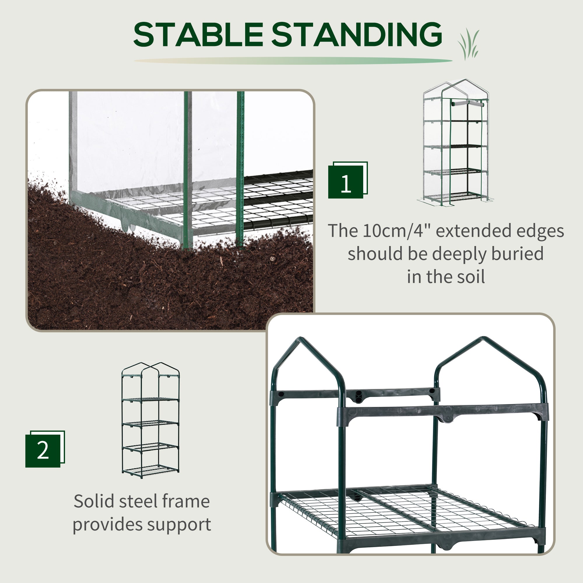 Outsunny 28" x 20" x 63" Portable Greenhouse with 4 Tier Shelves Outdoor Hot House Plant Flower Greenhouse, Steel Frame, PVC Cover, Transparent