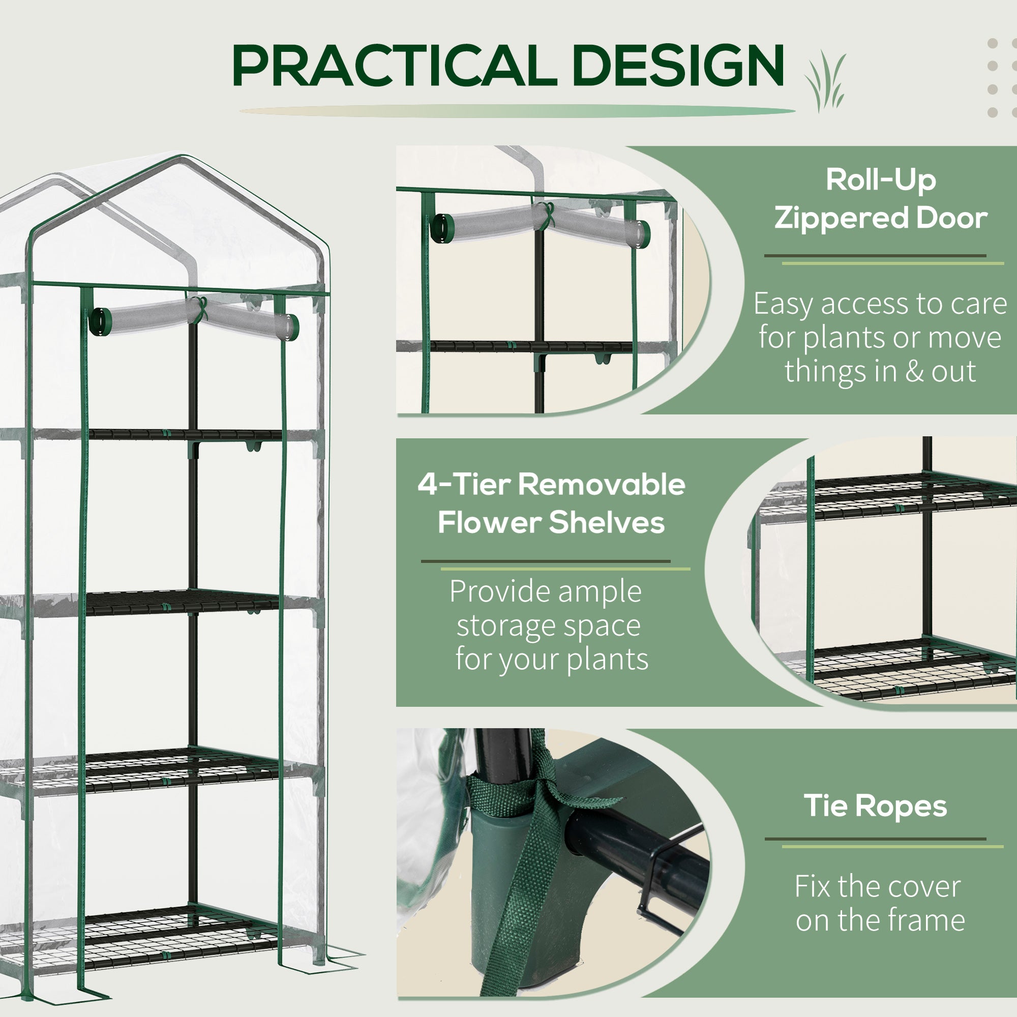 Outsunny 28" x 20" x 63" Portable Greenhouse with 4 Tier Shelves Outdoor Hot House Plant Flower Greenhouse, Steel Frame, PVC Cover, Transparent