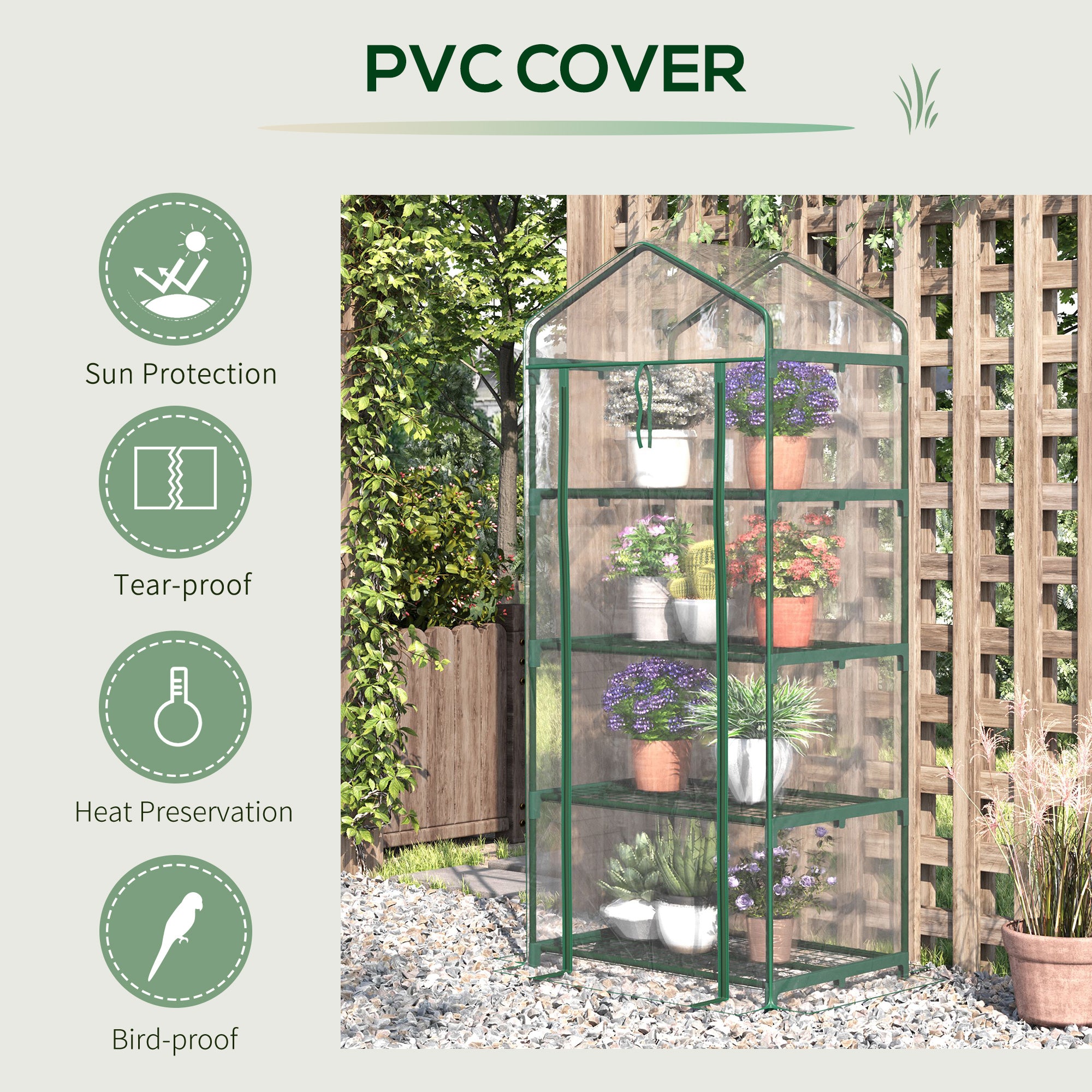 Outsunny 28" x 20" x 63" Portable Greenhouse with 4 Tier Shelves Outdoor Hot House Plant Flower Greenhouse, Steel Frame, PVC Cover, Transparent