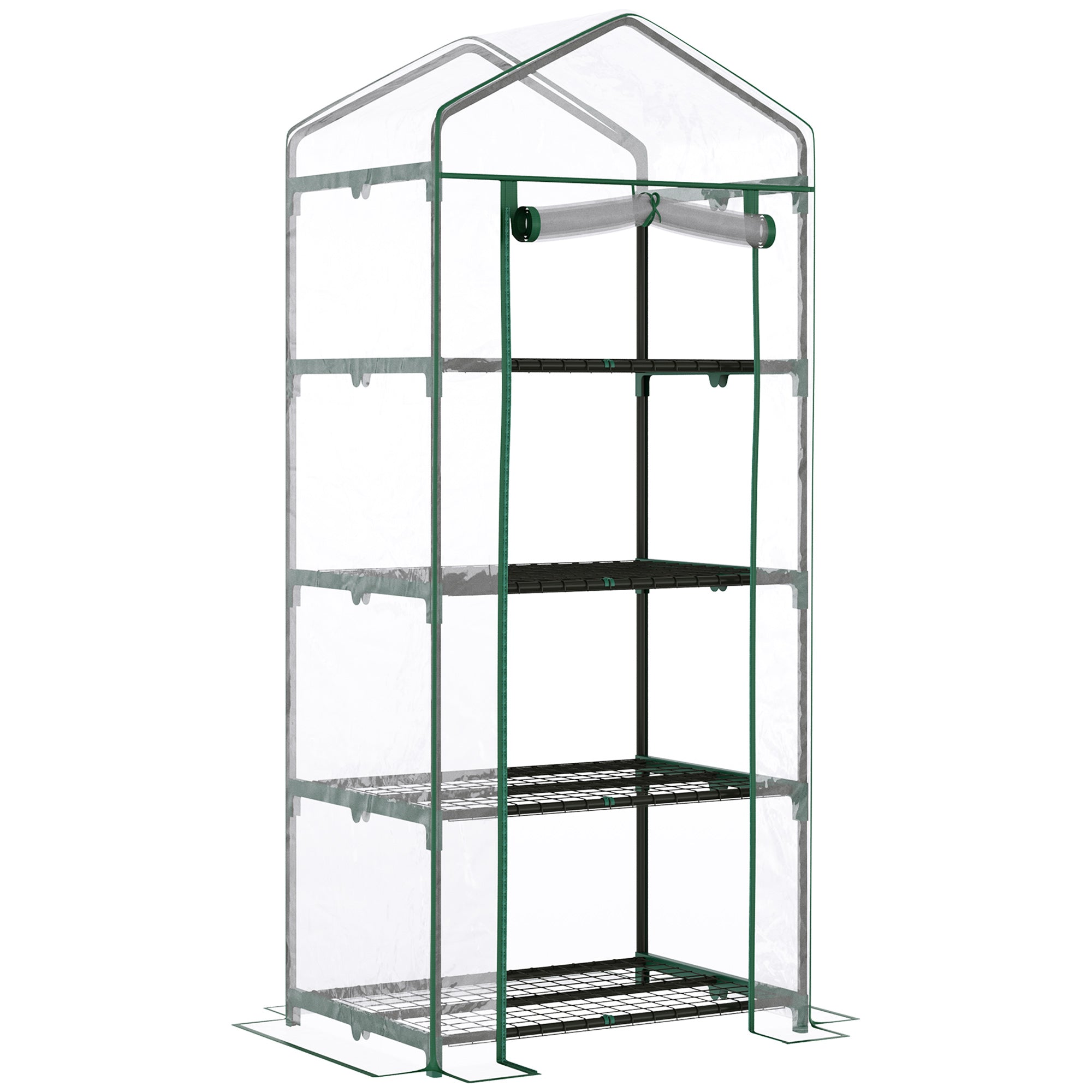 Outsunny 28" x 20" x 63" Portable Greenhouse with 4 Tier Shelves Outdoor Hot House Plant Flower Greenhouse, Steel Frame, PVC Cover, Transparent