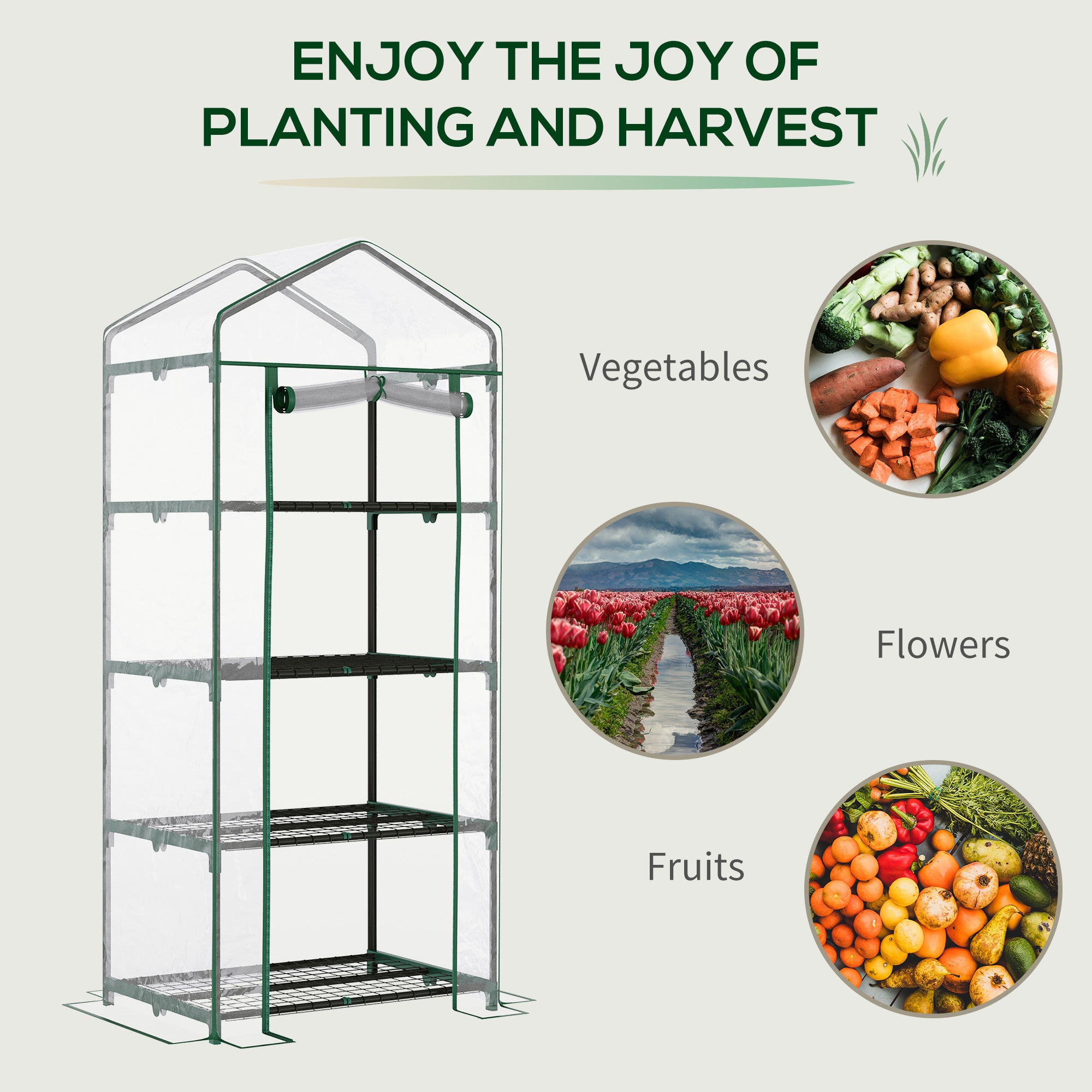 Outsunny 28" x 20" x 63" Portable Greenhouse with 4 Tier Shelves Outdoor Hot House Plant Flower Greenhouse, Steel Frame, PVC Cover, Transparent