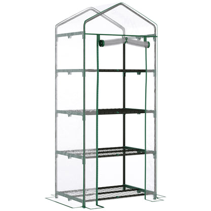 Outsunny 28" x 20" x 63" Portable Greenhouse with 4 Tier Shelves Outdoor Hot House Plant Flower Greenhouse, Steel Frame, PVC Cover, Transparent