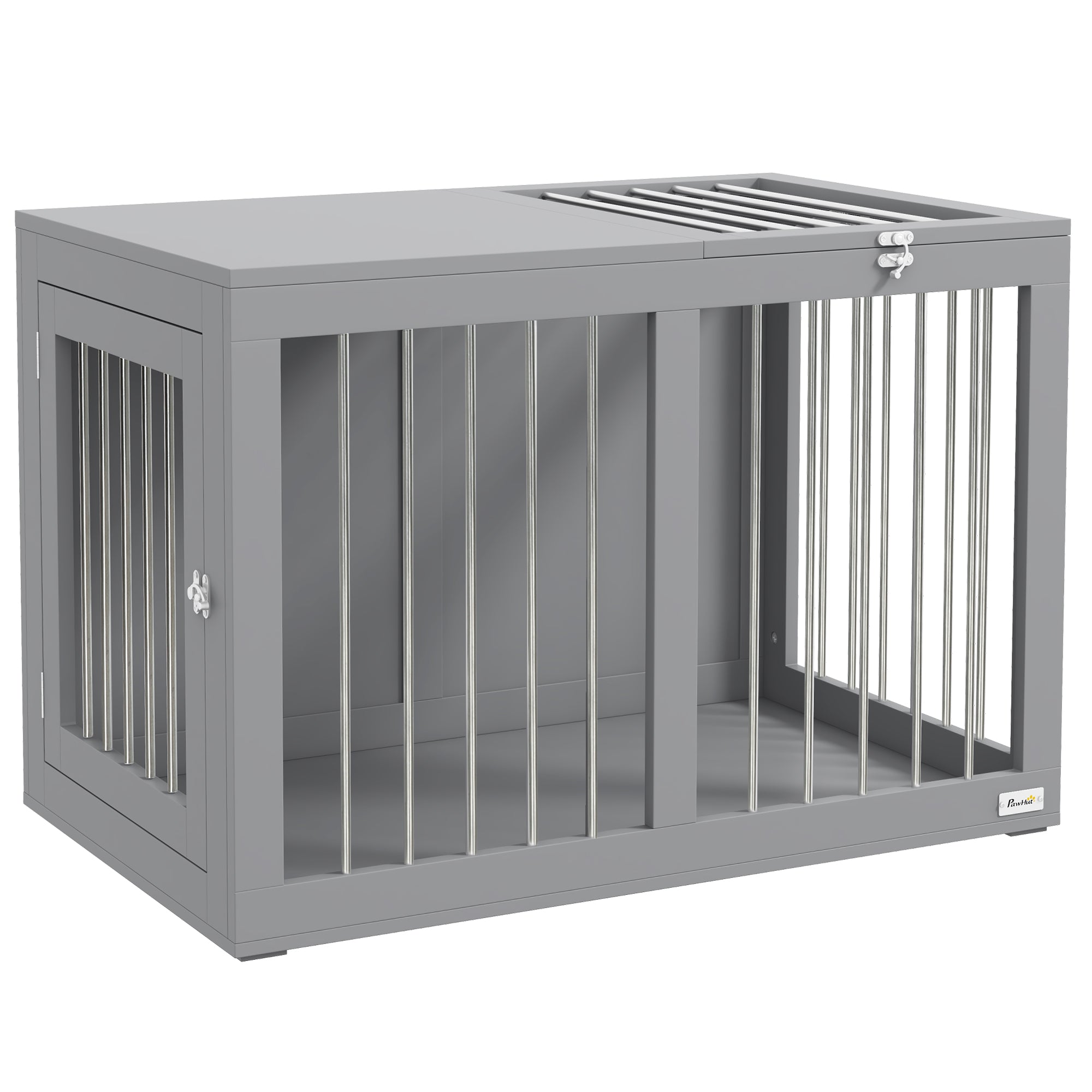 PawHut Dog Crate Furniture, 31.5" Dog Kennel Furniture Side End Table with Double Doors, for Medium Dogs, Grey