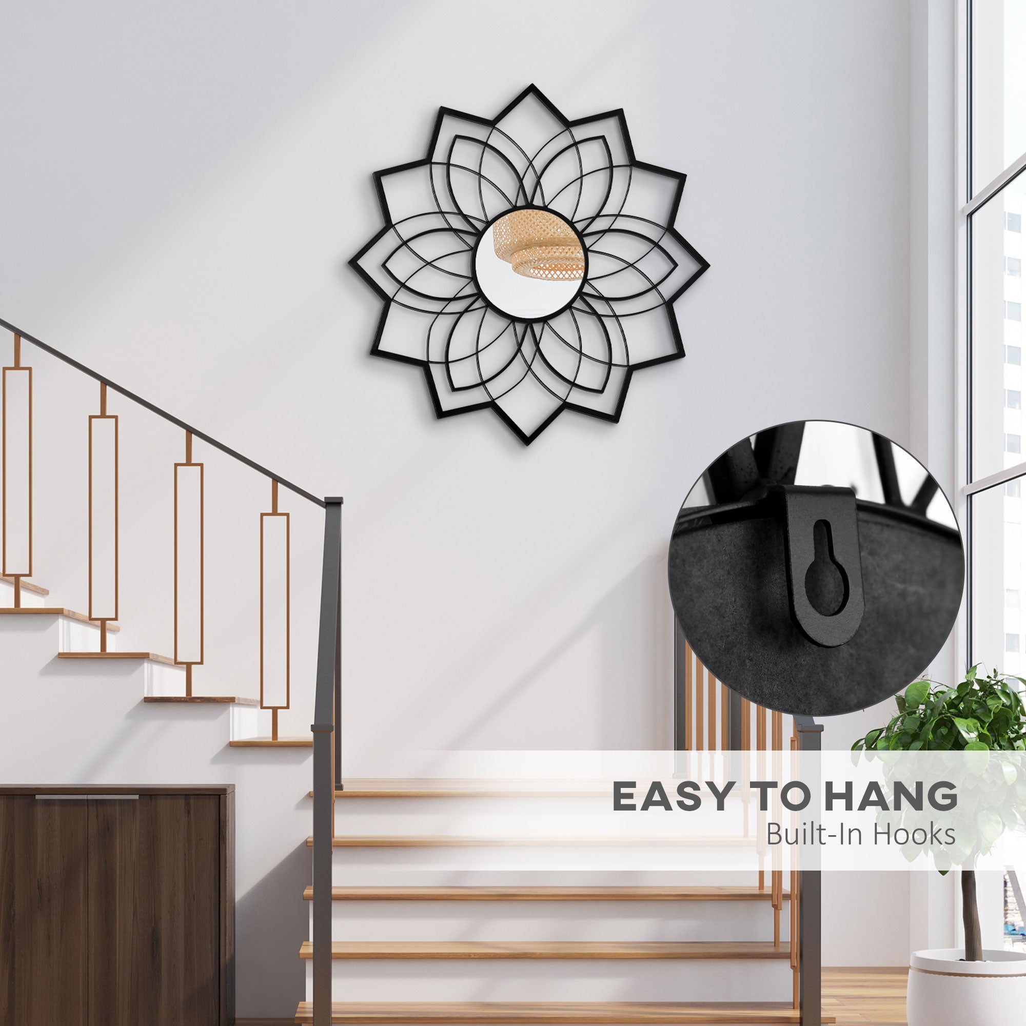 HOMCOM 31" x 31" Modern Flower Wall Mirror, Decorative Mirror for Living Room, Bedroom, Entryway, Home Decor, Black