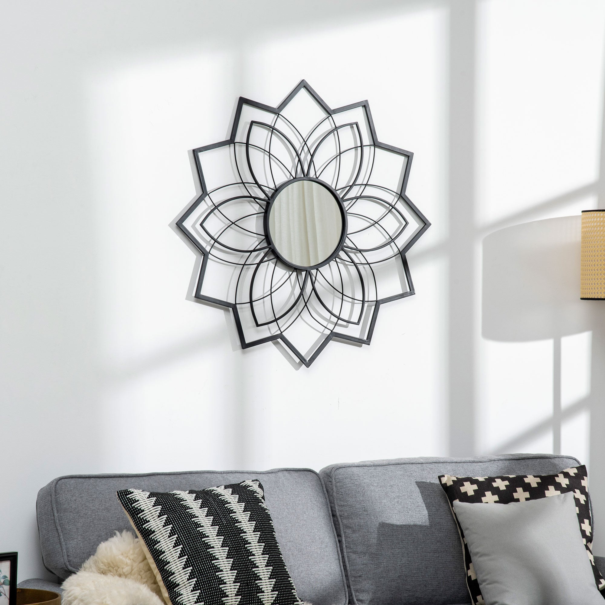 HOMCOM 31" x 31" Modern Flower Wall Mirror, Decorative Mirror for Living Room, Bedroom, Entryway, Home Decor, Black