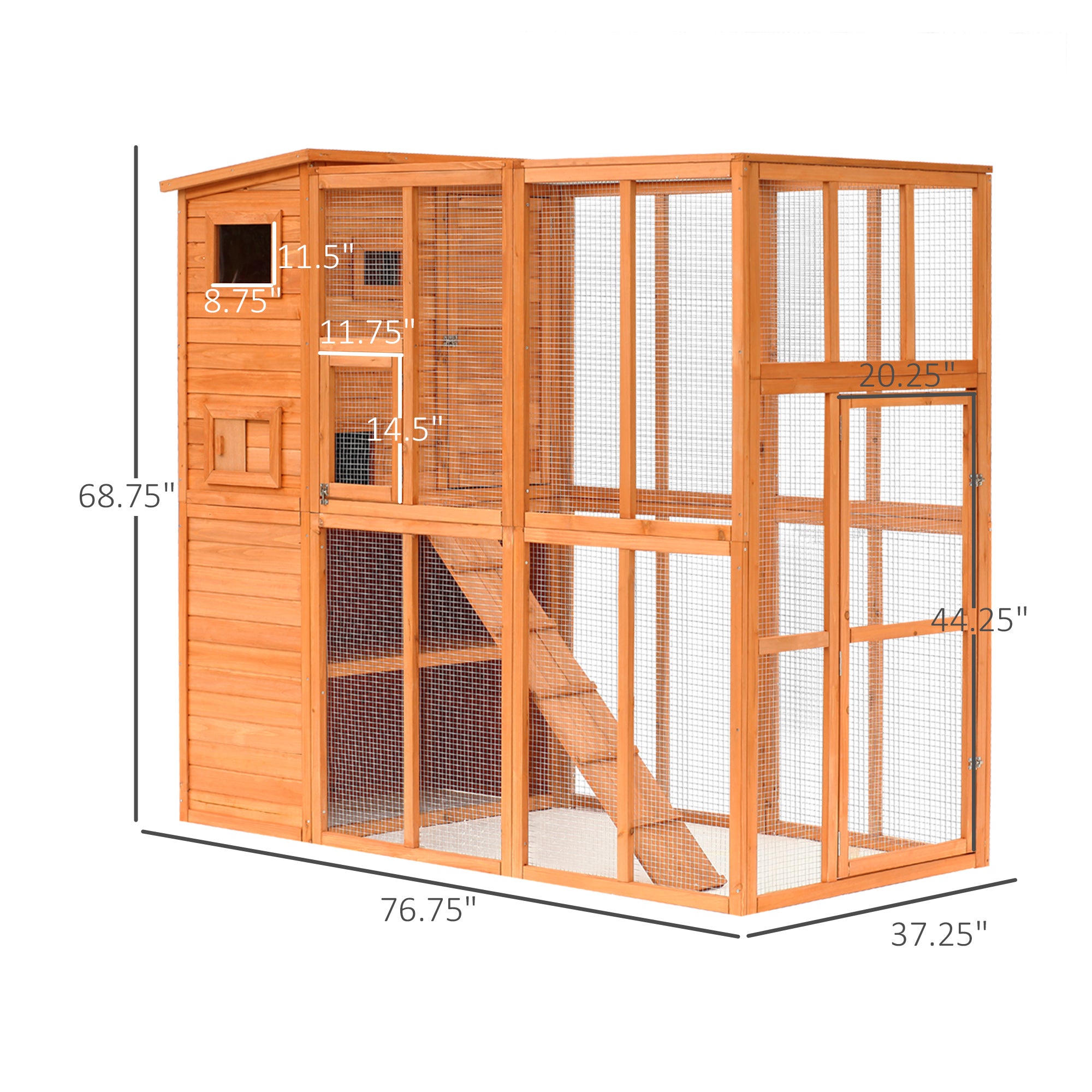PawHut Outdoor Catio, Cat House Wooden Feral Cat Shelter, Cat Cage with Platforms, Waterproof Asphalt Roof, Ramps, 77" L, Natural