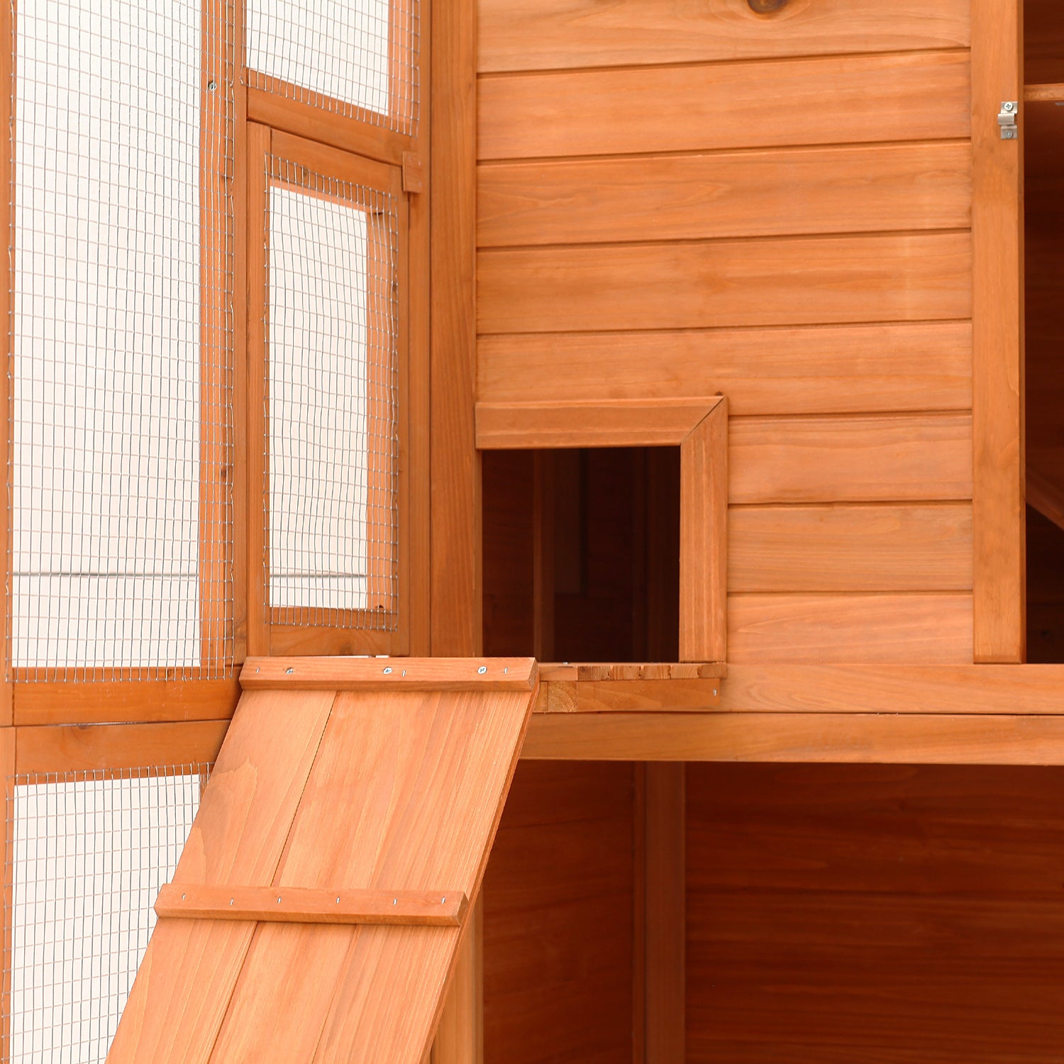 PawHut Outdoor Catio, Cat House Wooden Feral Cat Shelter, Cat Cage with Platforms, Waterproof Asphalt Roof, Ramps, 77" L, Natural