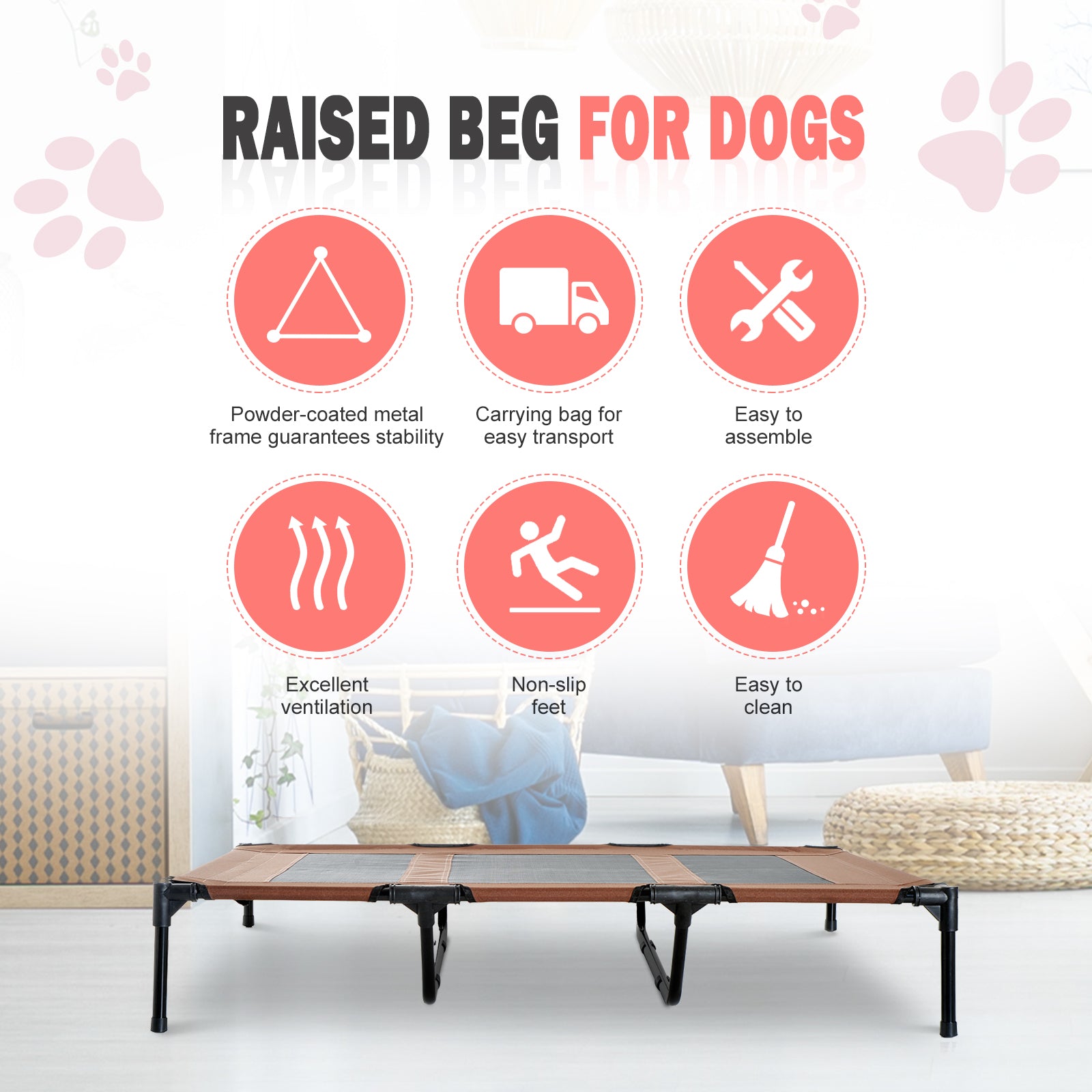 PawHut Elevated Dog Bed, Foldable Raised Dog Cot for XL Sized Dogs, Indoor & Outdoor, 48" x 36" x 9", Coffee