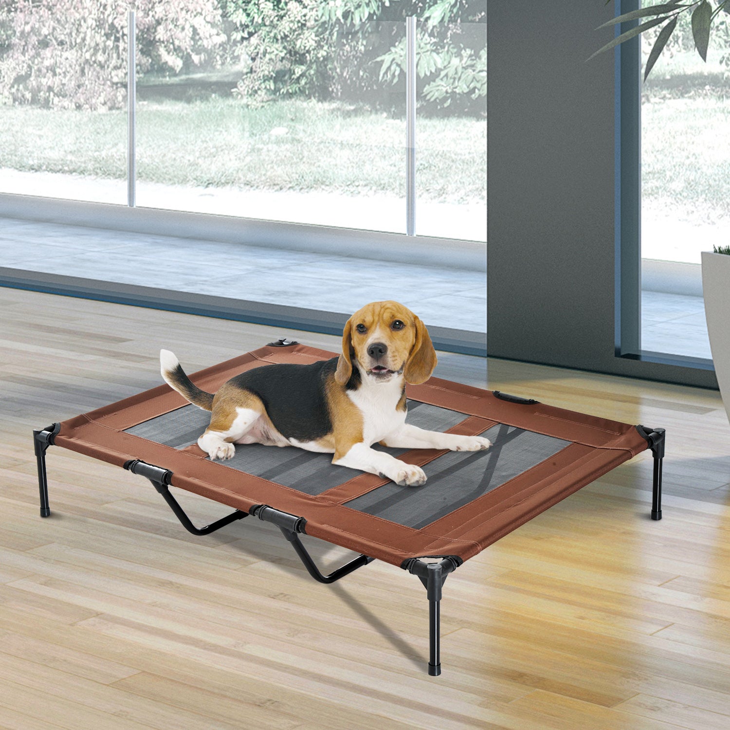 PawHut Elevated Dog Bed, Foldable Raised Dog Cot for XL Sized Dogs, Indoor & Outdoor, 48" x 36" x 9", Coffee