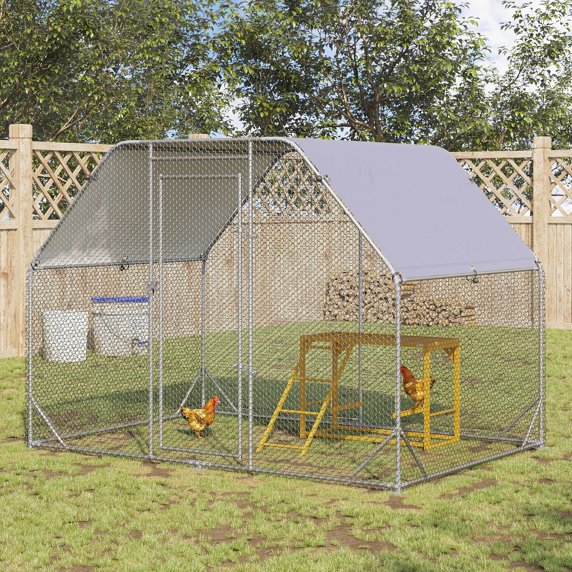 PawHut Chicken Activity Play with Swing Set for 3-4 Birds, Wooden Chicken Coop Accessory with Multiple Chicken Perches & Hen Ladder, Natural
