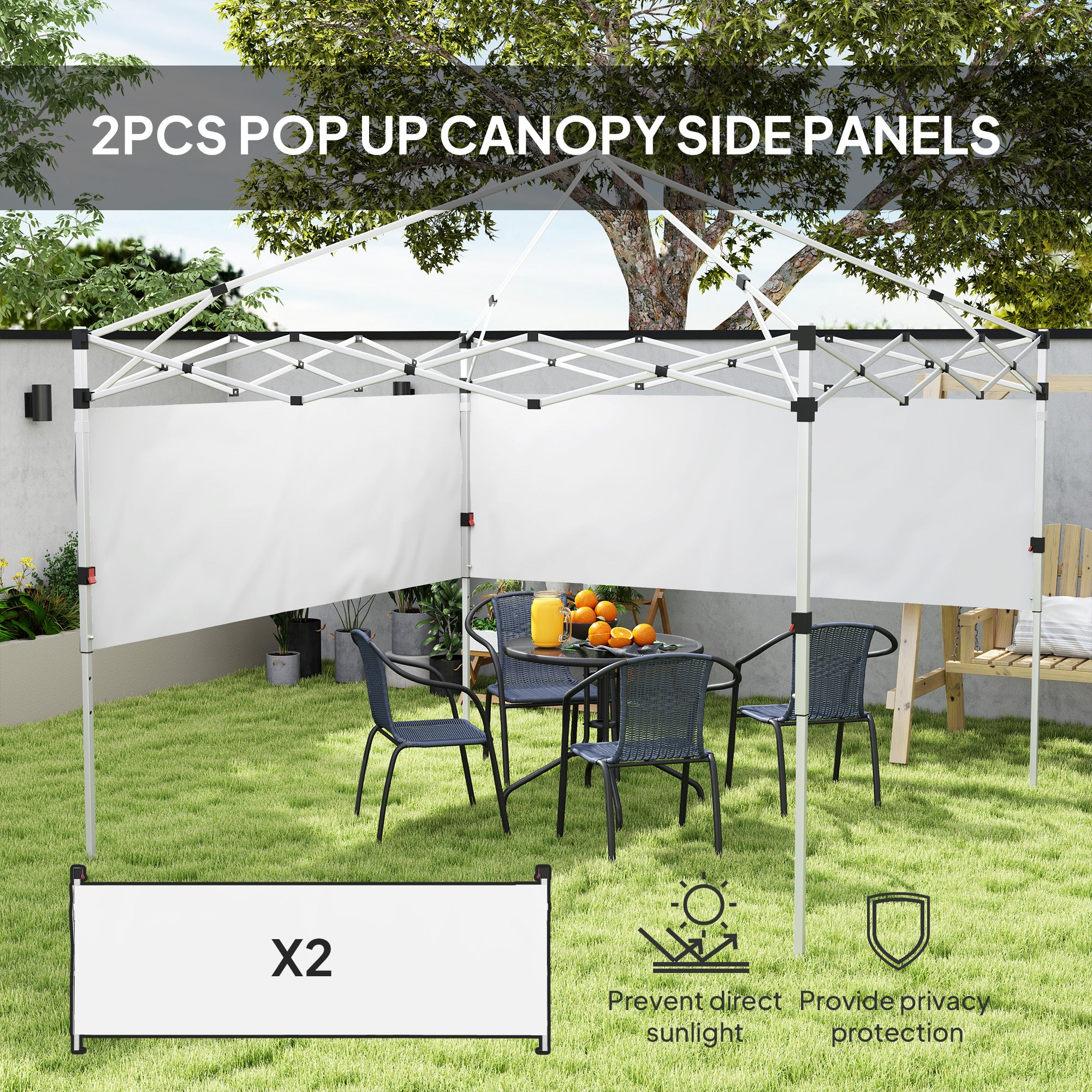 Outsunny 2 PCS Canopy Half Walls for 10' x 10' or 10' x 20' Pop Up Canopy, Canopy Sidewalls, 2 Packs Half Sidewalls Only, White