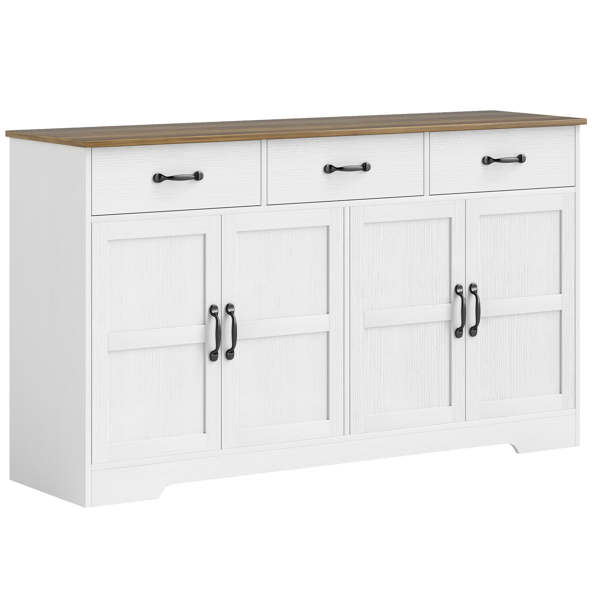 HOMCOM Sideboard Buffet Cabinet with Storage, Modern Coffee Bar Cabinet with 3 Drawers and Adjustable Shelves, Distressed White