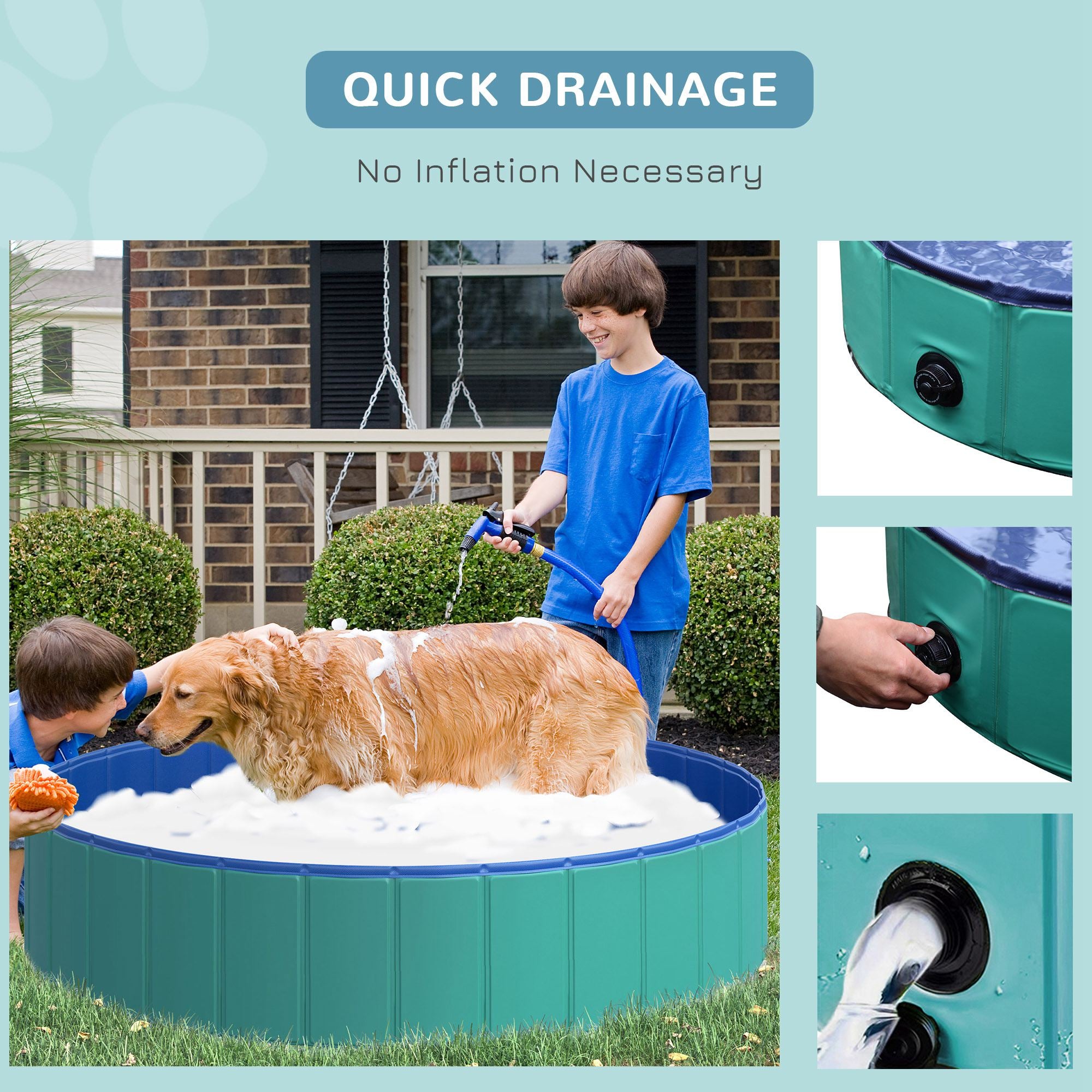 PawHut Foldable Pet Swimming Pool, Portable Dog Bathing Tub, 12" x 55" Plastic Large Dog Pool for Outdoor Dogs and Cats, Green