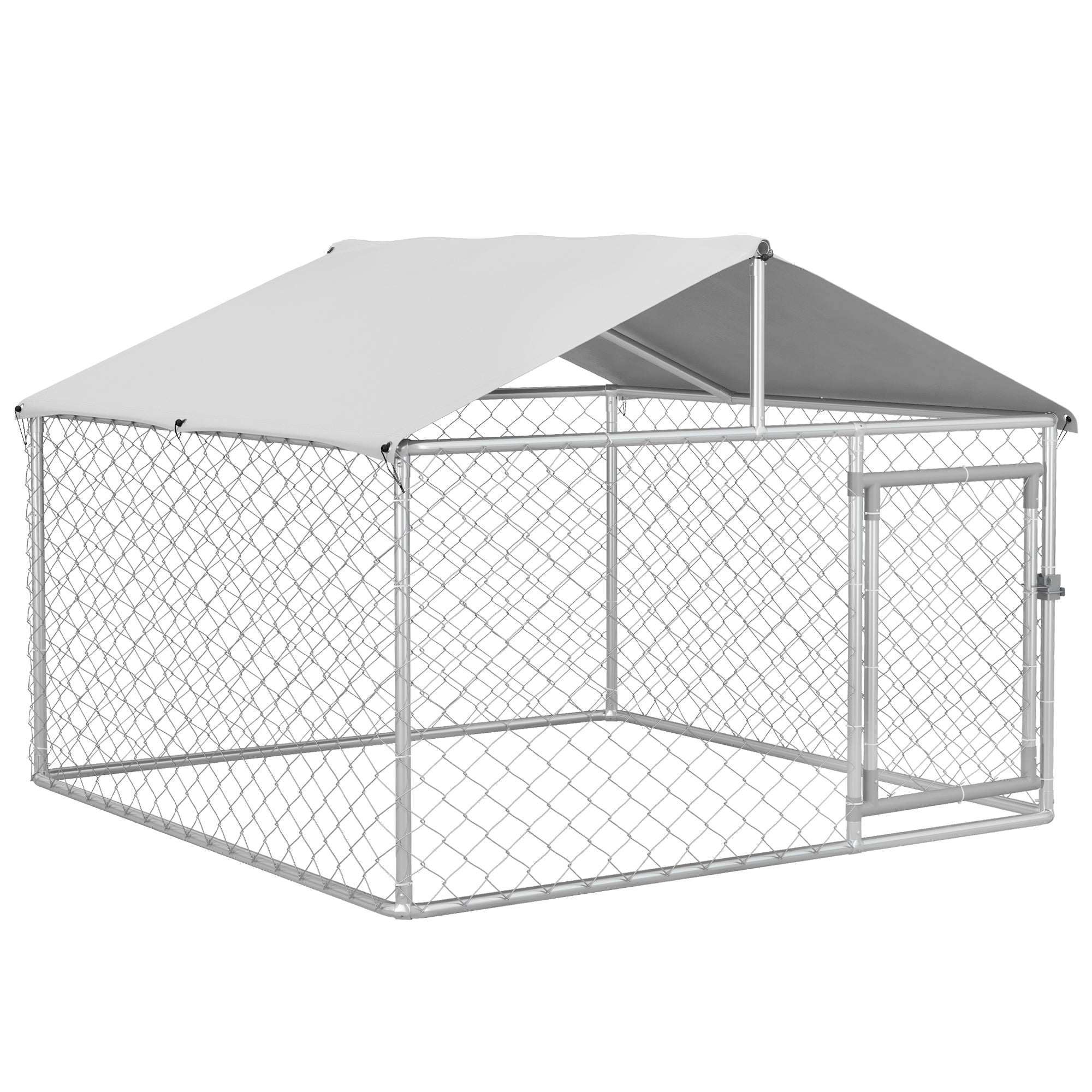 PawHut Outdoor Dog Kennel Dog Run with Waterproof, UV Resistant Cover for Small and Medium Sized Dogs, 6.6' x 6.6' x 4.9', Silver