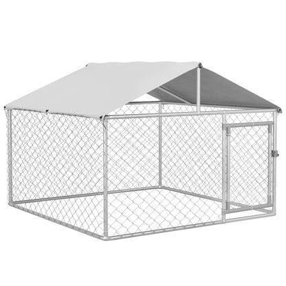 PawHut Outdoor Dog Kennel Dog Run with Waterproof, UV Resistant Cover for Small and Medium Sized Dogs, 6.6' x 6.6' x 4.9', Silver