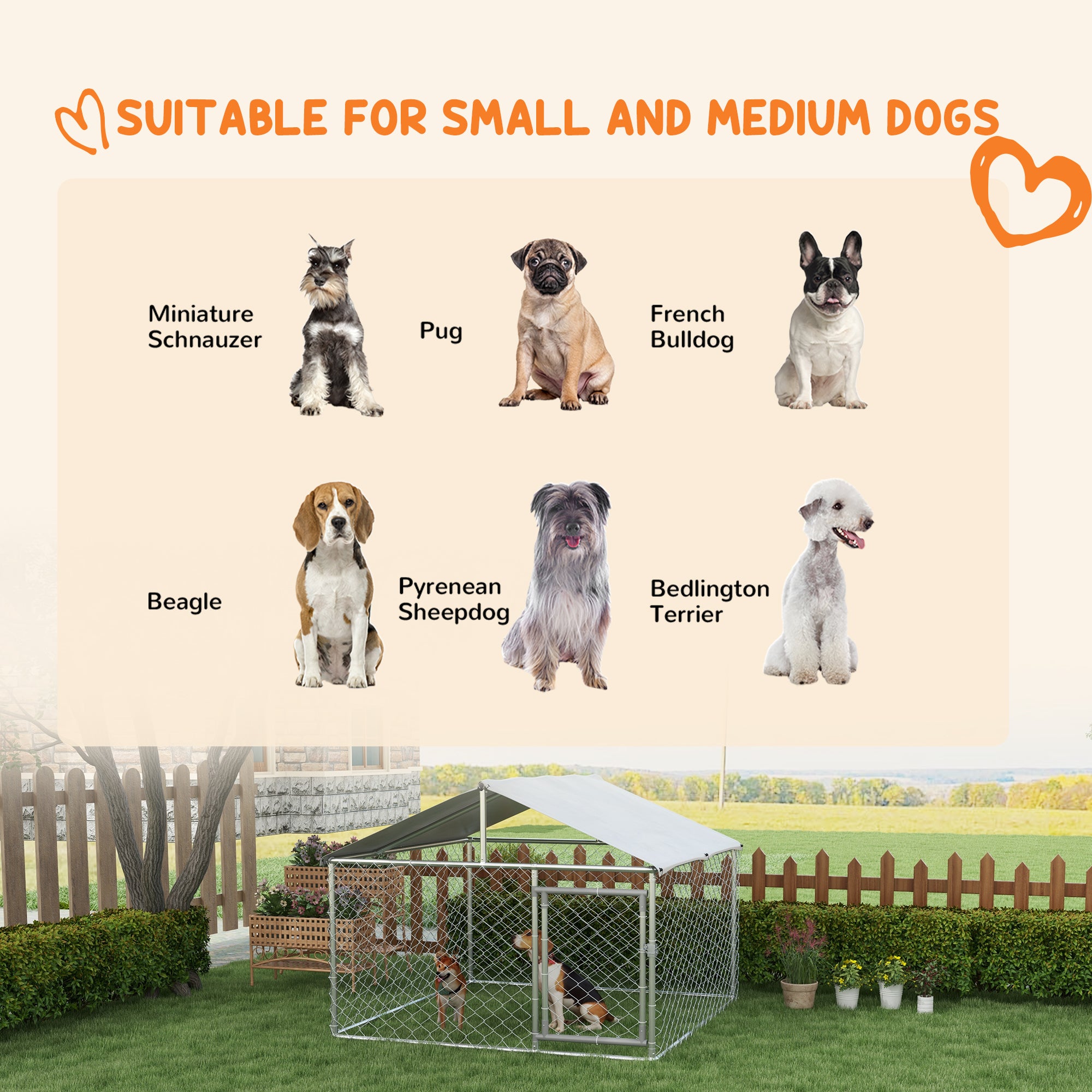 PawHut Outdoor Dog Kennel Dog Run with Waterproof, UV Resistant Cover for Small and Medium Sized Dogs, 6.6' x 6.6' x 4.9', Silver
