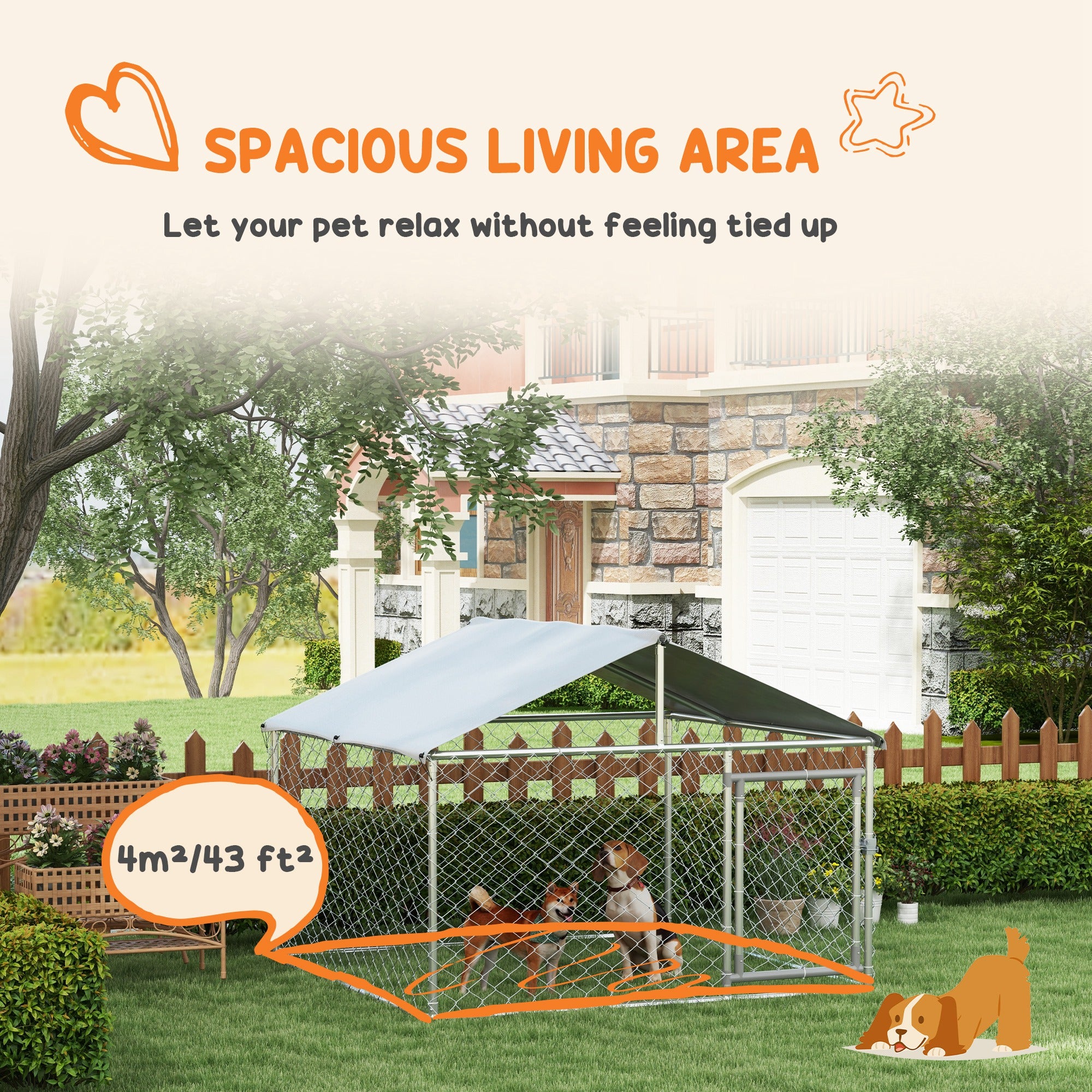 PawHut Outdoor Dog Kennel Dog Run with Waterproof, UV Resistant Cover for Small and Medium Sized Dogs, 6.6' x 6.6' x 4.9', Silver
