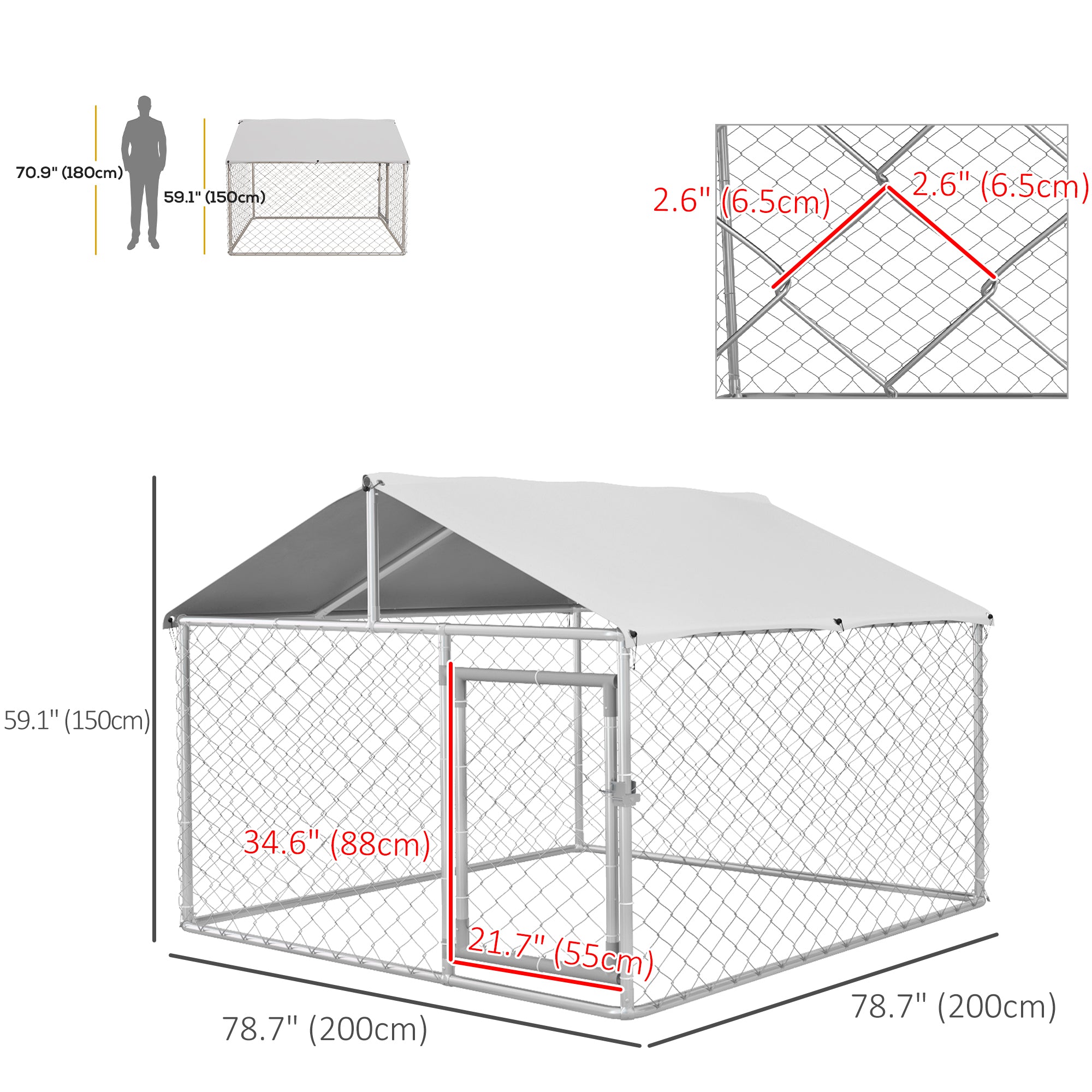 PawHut Outdoor Dog Kennel Dog Run with Waterproof, UV Resistant Cover for Small and Medium Sized Dogs, 6.6' x 6.6' x 4.9', Silver