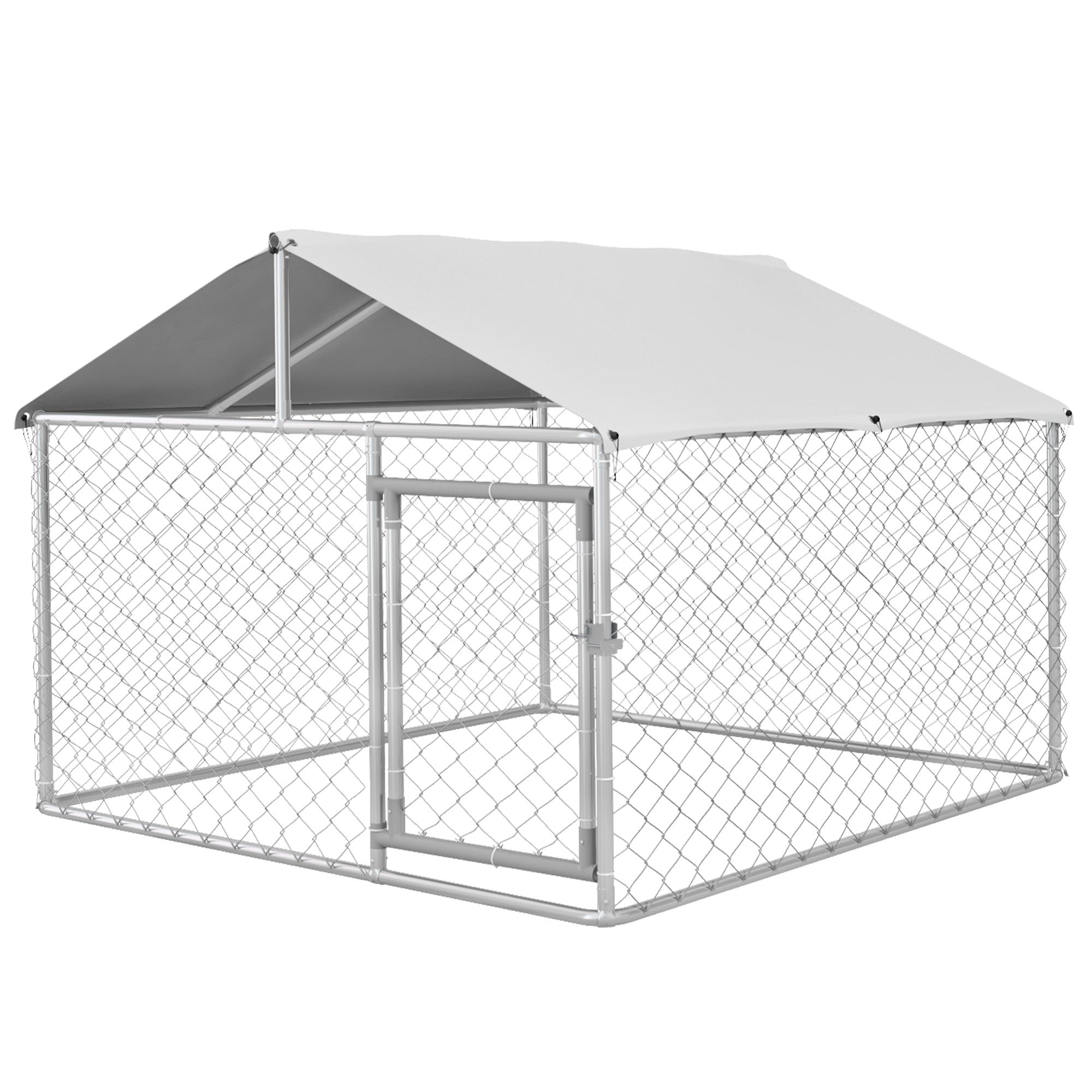 PawHut Outdoor Dog Kennel Dog Run with Waterproof, UV Resistant Cover for Small and Medium Sized Dogs, 6.6' x 6.6' x 4.9', Silver