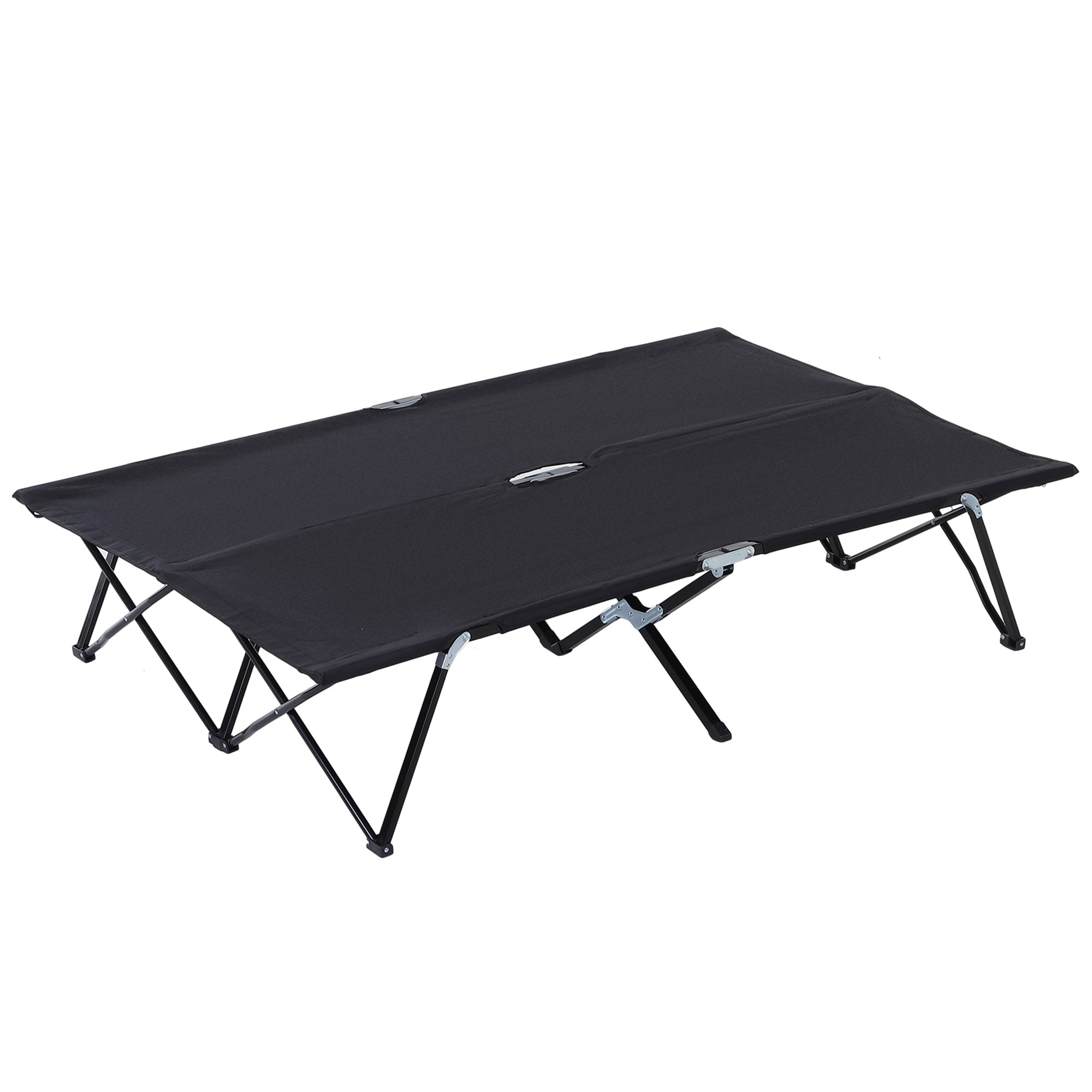 Outsunny 76" Two Person Folding Camping Cot Outdoor Portable Double Cot Wide Military Sleeping Bed w/ Carrying Bag Black