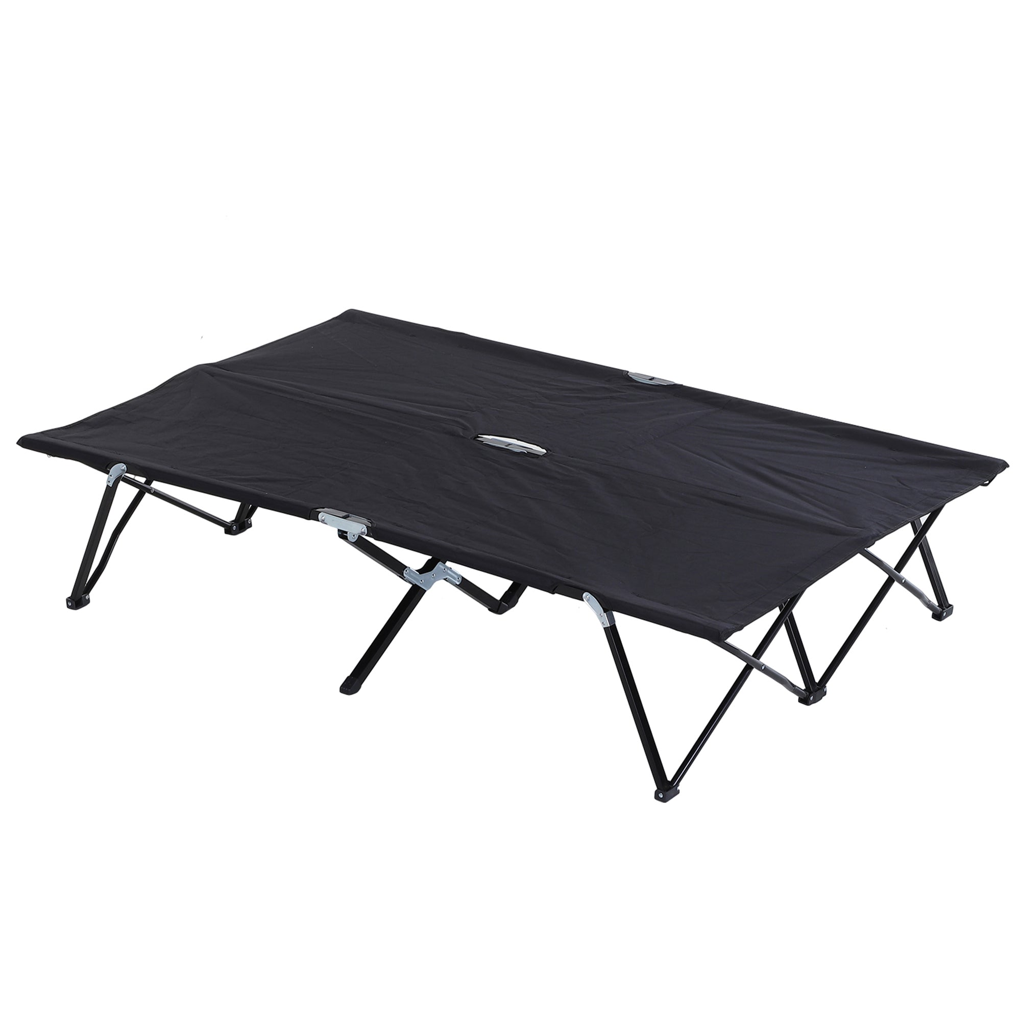 Outsunny 76" Two Person Folding Camping Cot Outdoor Portable Double Cot Wide Military Sleeping Bed w/ Carrying Bag Black