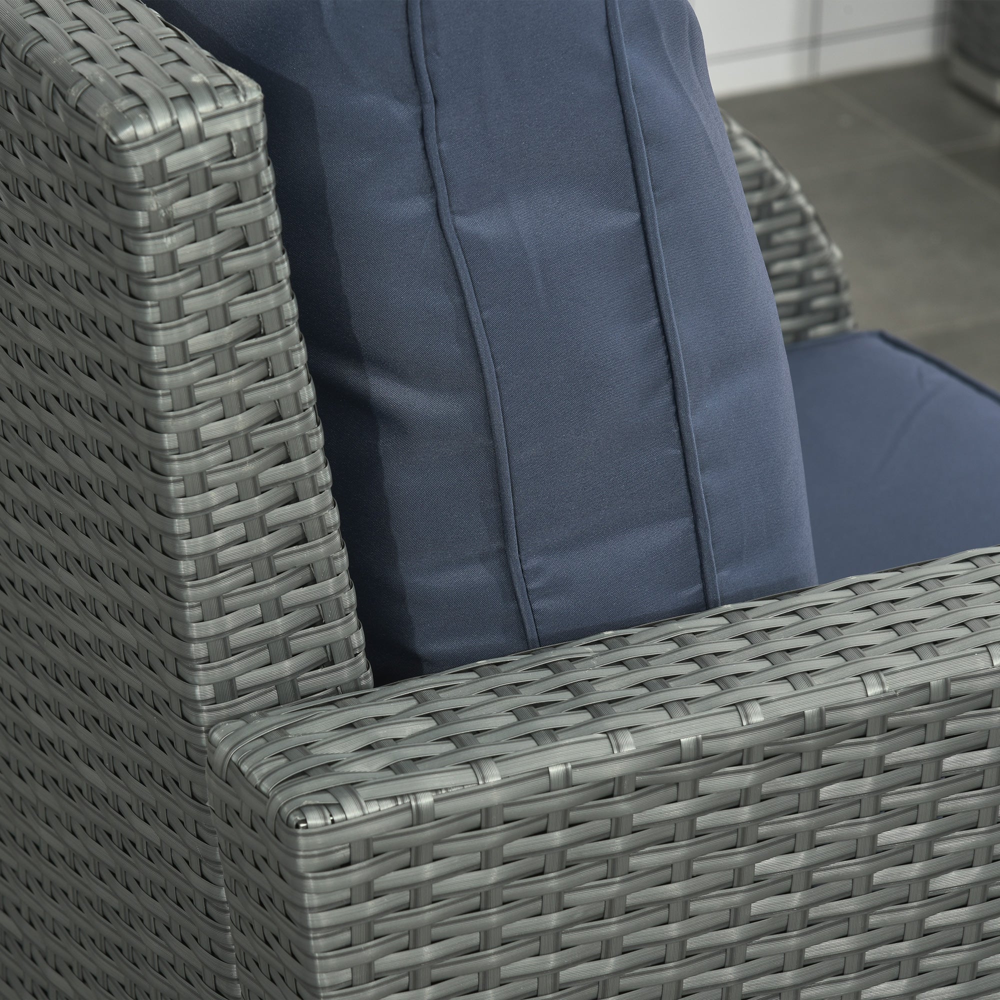 Outsunny Patio Furniture with Cushions, 6 Pieces PE Wicker Patio Sectional Furniture Conversation Set w/ a Three-Seat Sofa, 2 Recliner Chairs, 2 Footstools & Table, Dark Blue